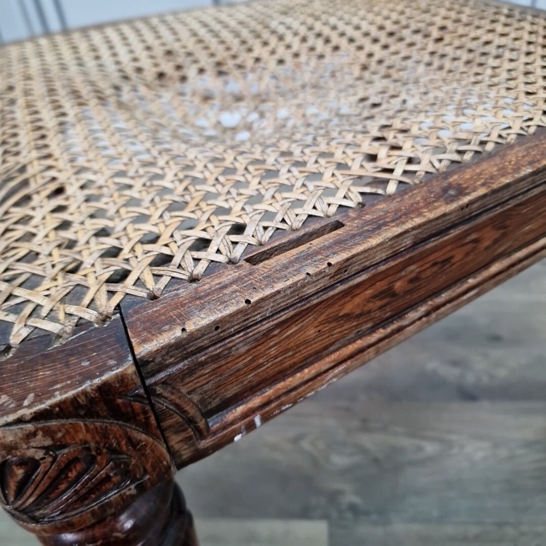 photo for sale Antique Carved Chair Solid Wooden Turned Decorative Cane Rattan Hall Occasional