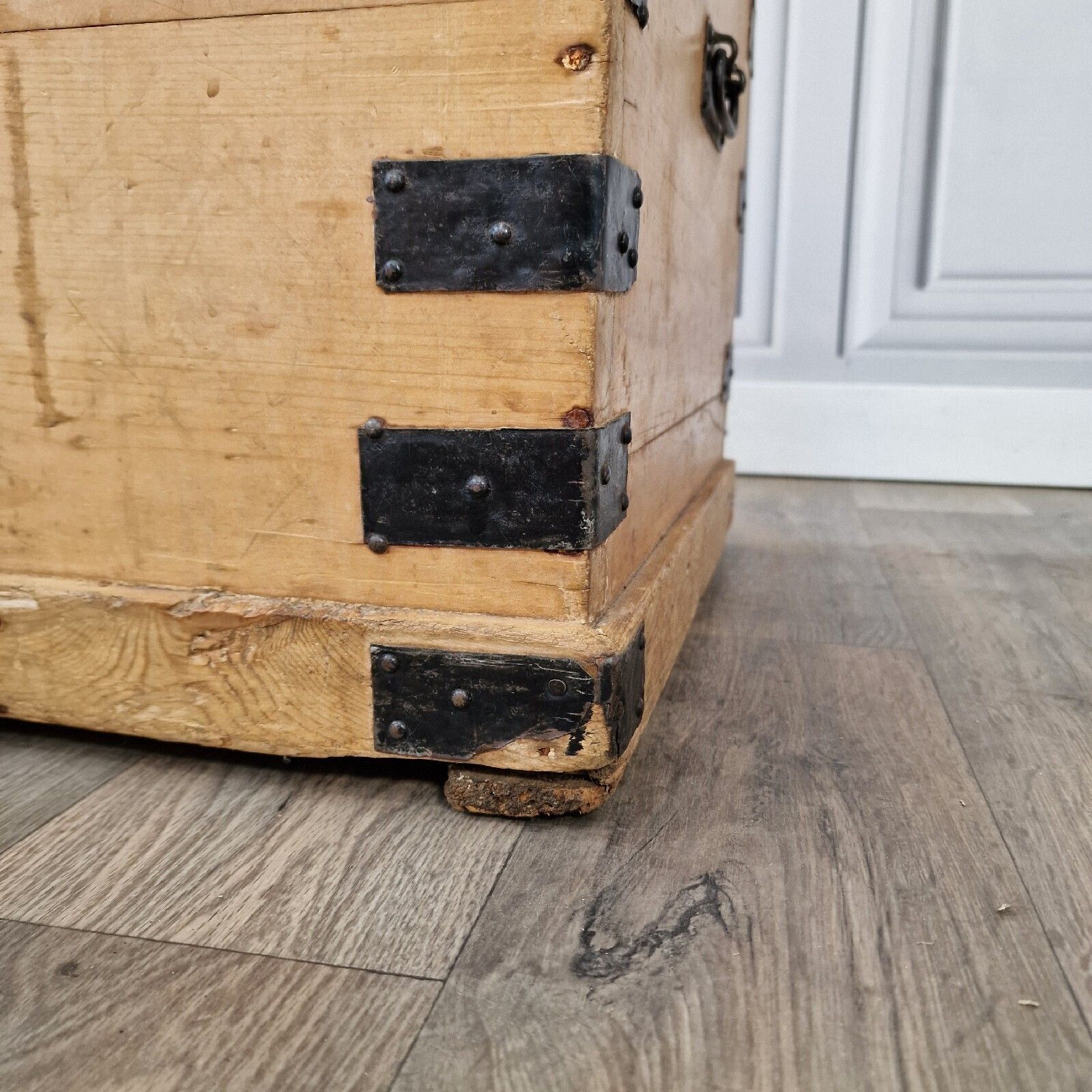 photo for sale Antique Pine Trunk Chest Victorian Solid Wood Old Blanket Box Coffee Table