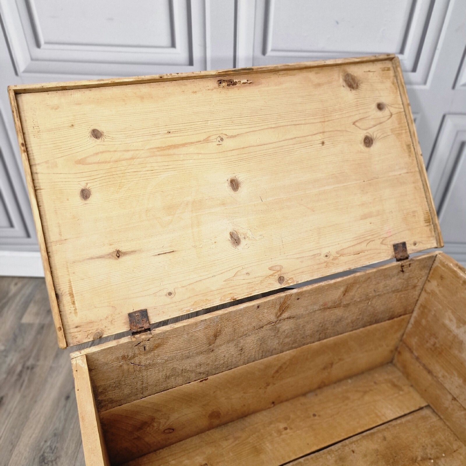 photo buy Antique Pine Trunk Chest Victorian Solid Wood Old Blanket Box Coffee Table