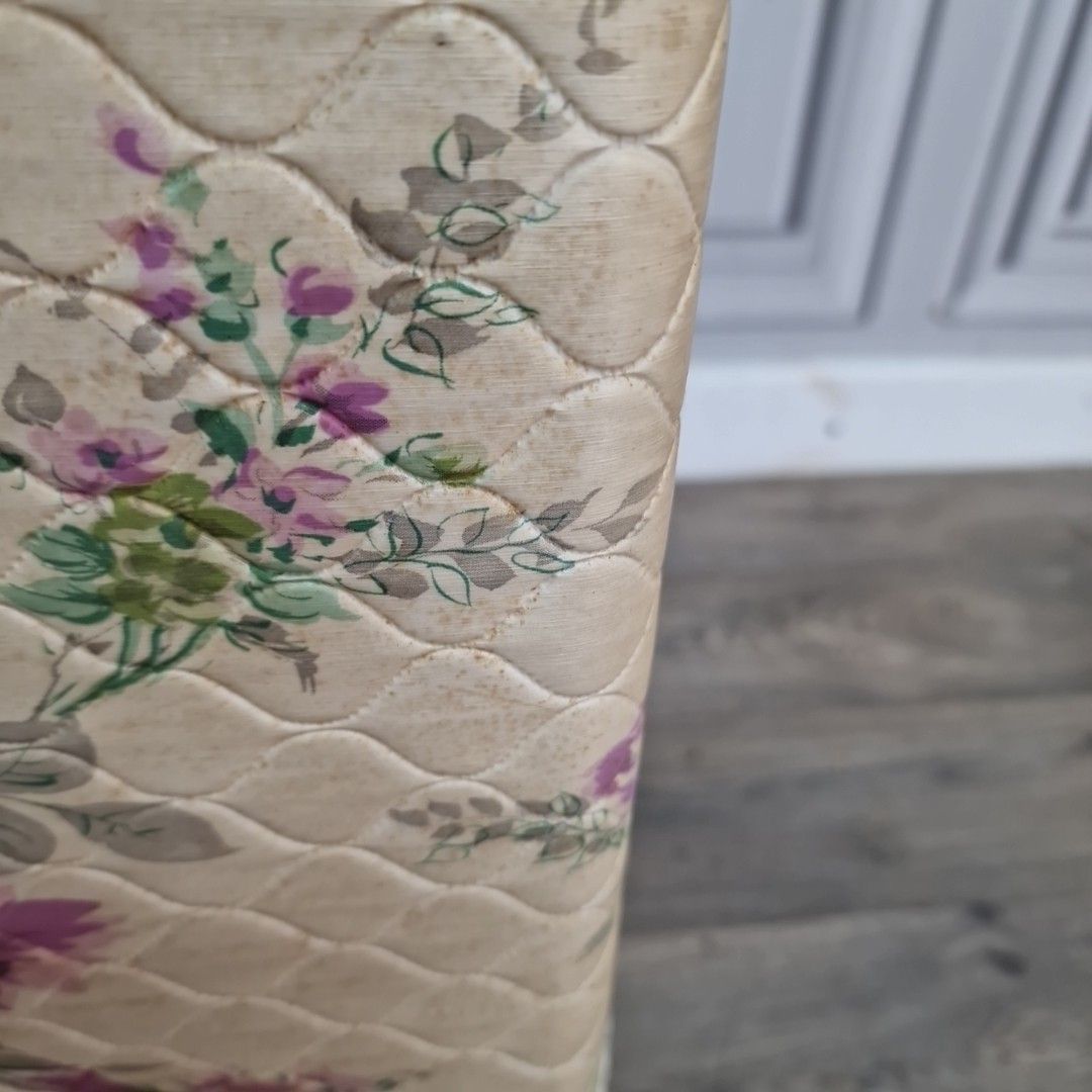 photo buy Vintage Floral Laundry Basket – Quilted Vinyl – Retro Linen Basket – Storage Box