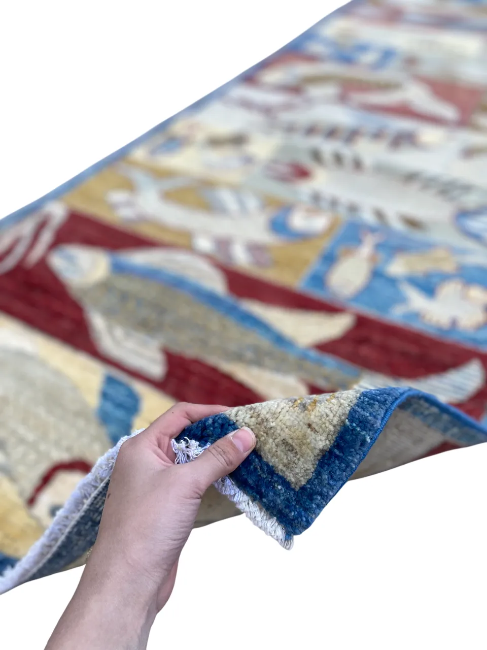 Navy Fish Pictorial Animal Motif Runner Rug photo vintage