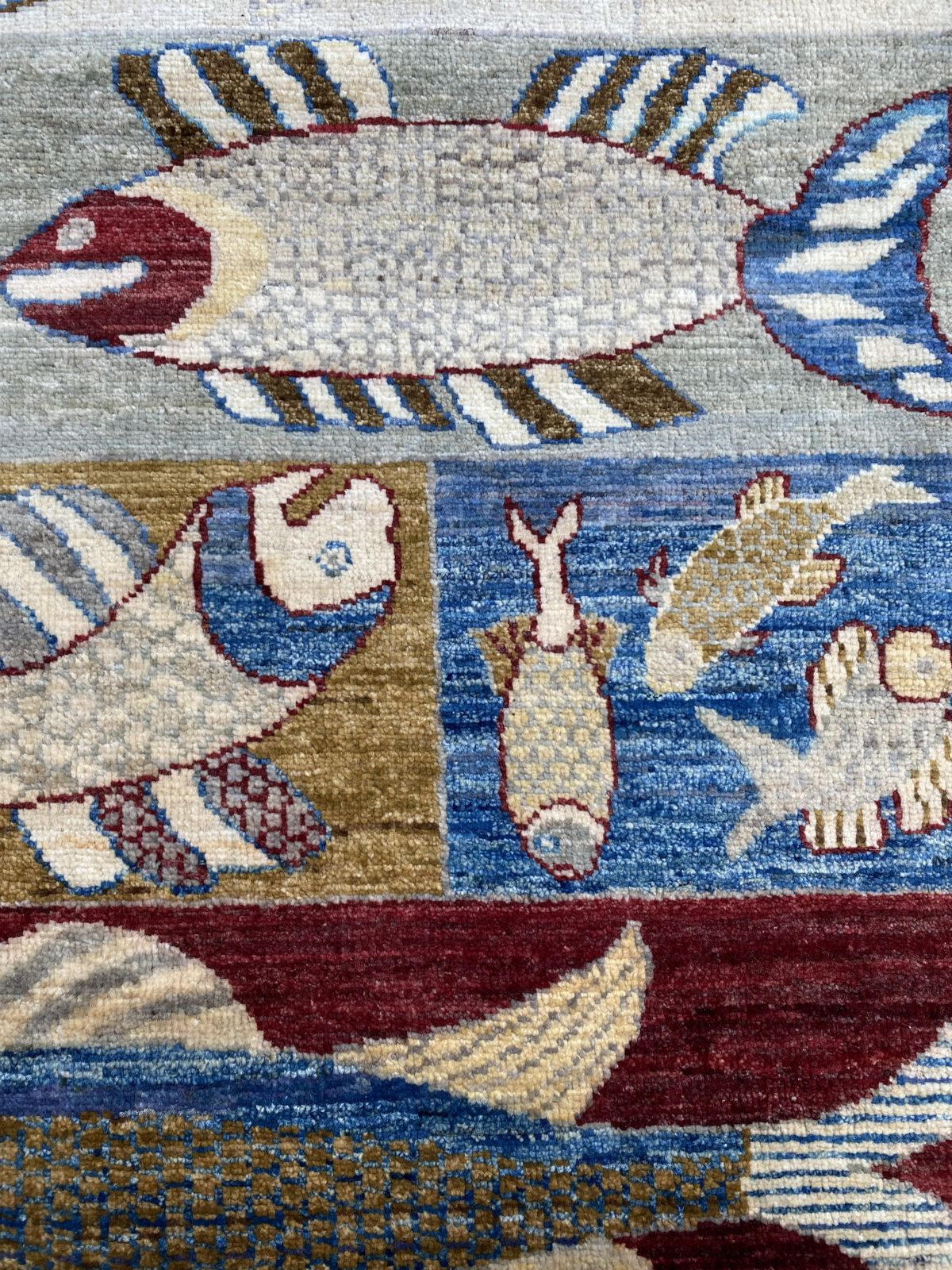 Textiles Navy Fish Pictorial Animal Motif Runner Rug photo