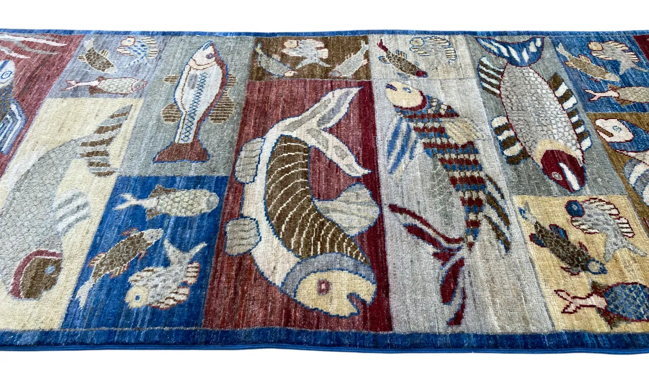 512.0 Navy Fish Pictorial Animal Motif Runner Rug photo