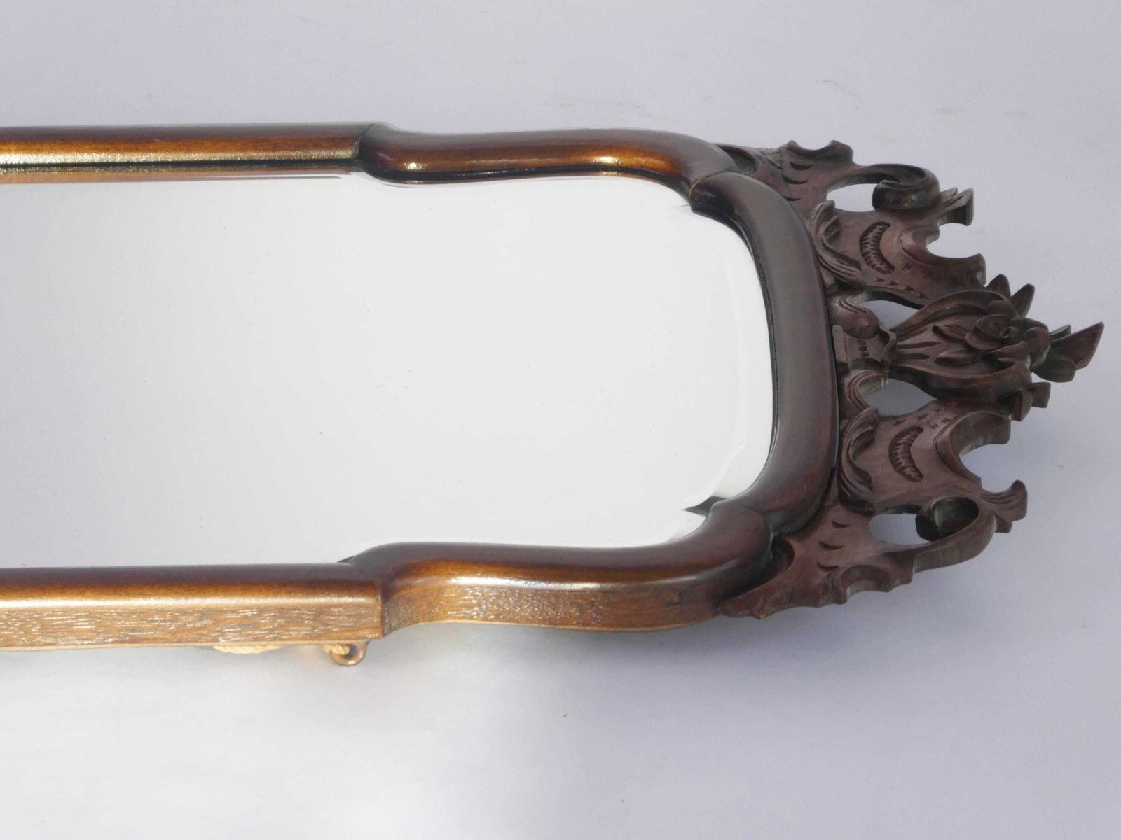 Antique Early 19th Century Scalloped Wall Mirror, Floral Carved Ornament, Dutch Farmhouse photo Home Decor