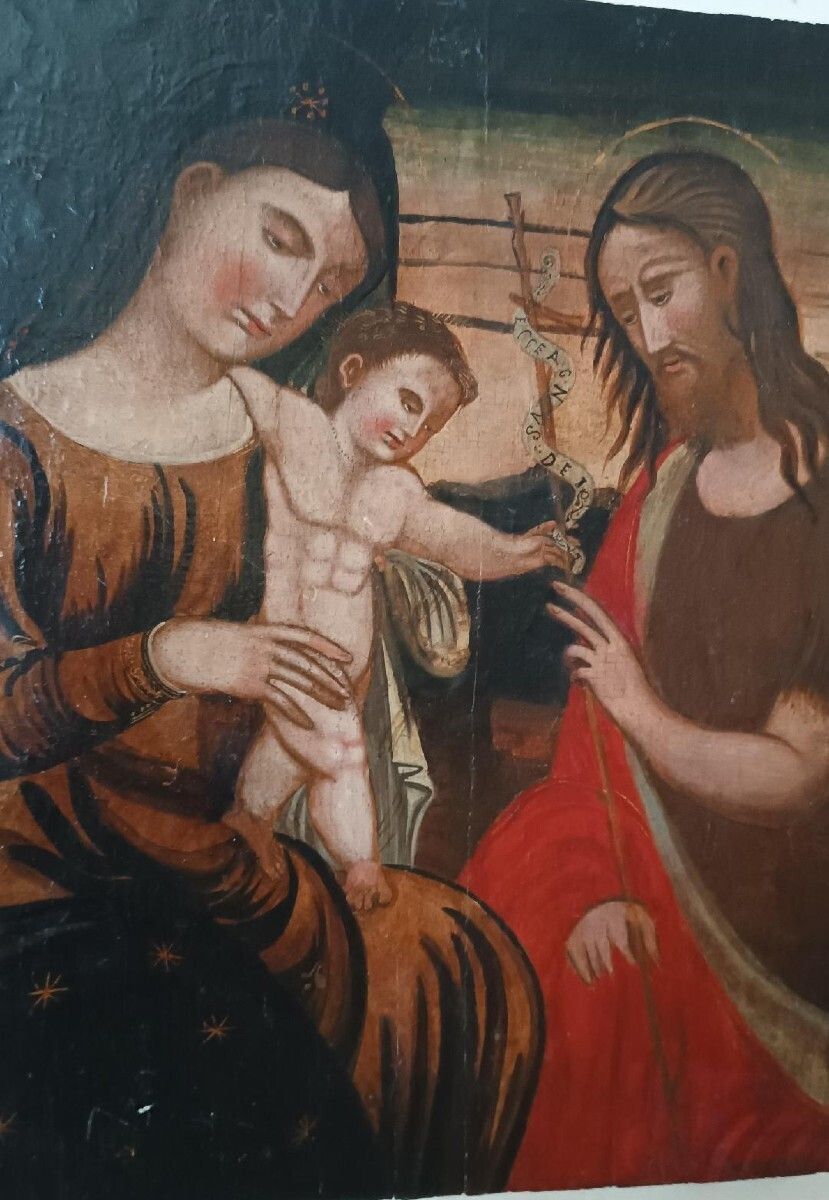 Antique Painted Panel   Holy Family   Venetian Cretan School, 16th Century photo for sale