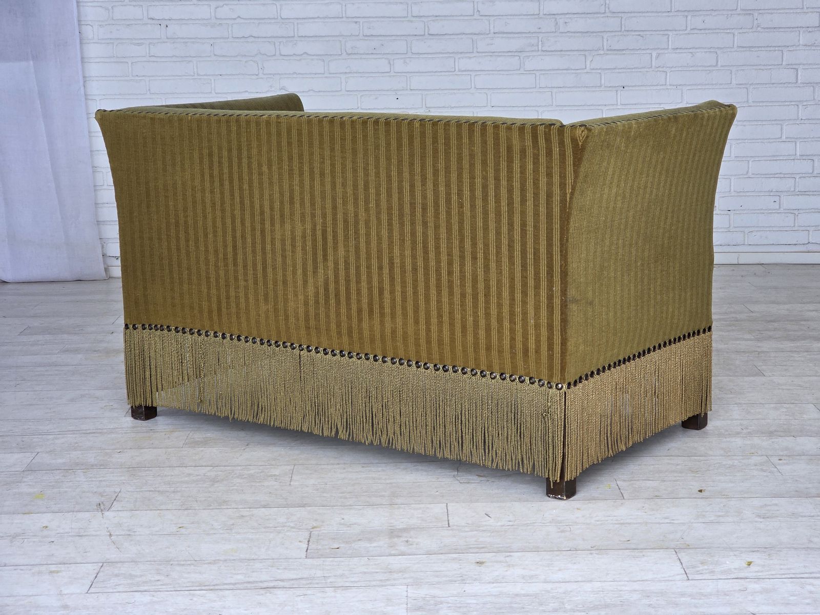 1970s, Danish 2 Seater Sofa, Original Green Furniture Velour. photo vintage