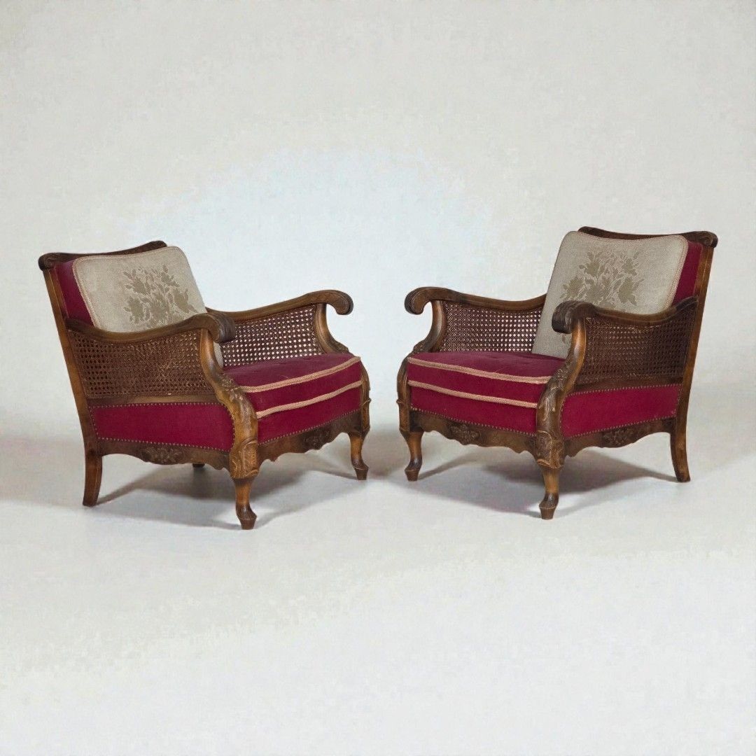 Ca. Jaren 1930, Deense Fauteuil, Meubelvelours, Essenhout.