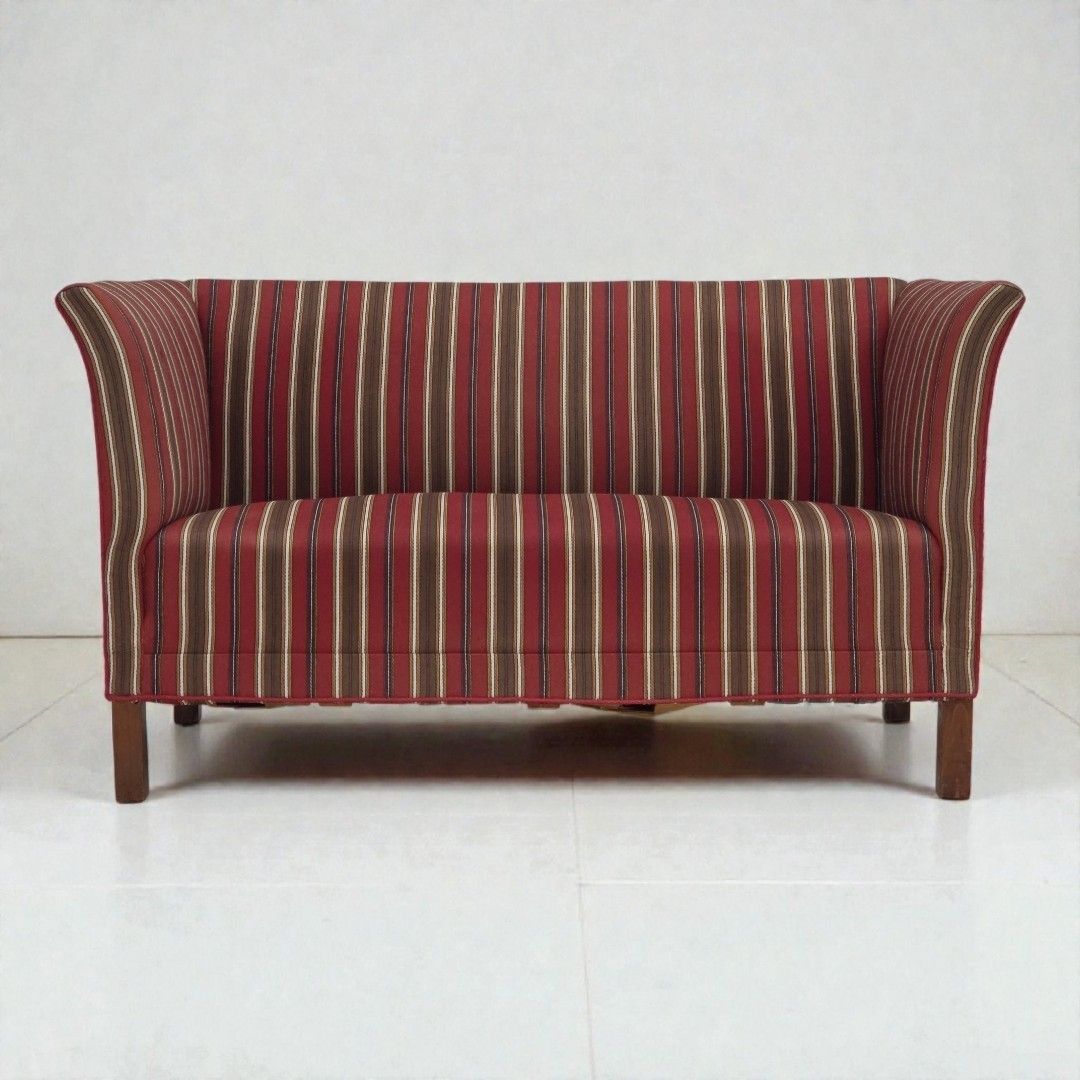 1960s, Danish 2 Seater Sofa, Striped Red/Multicolor Furniture Wool.