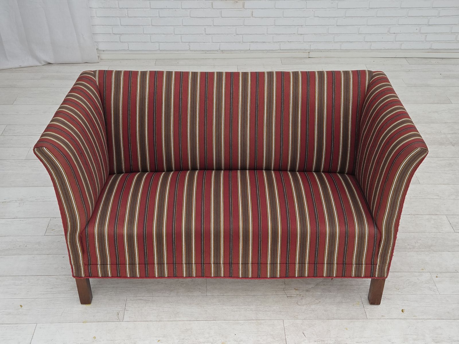 1960s, Danish 2 Seater Sofa, Striped Red/Multicolor Furniture Wool. photo 1350.0