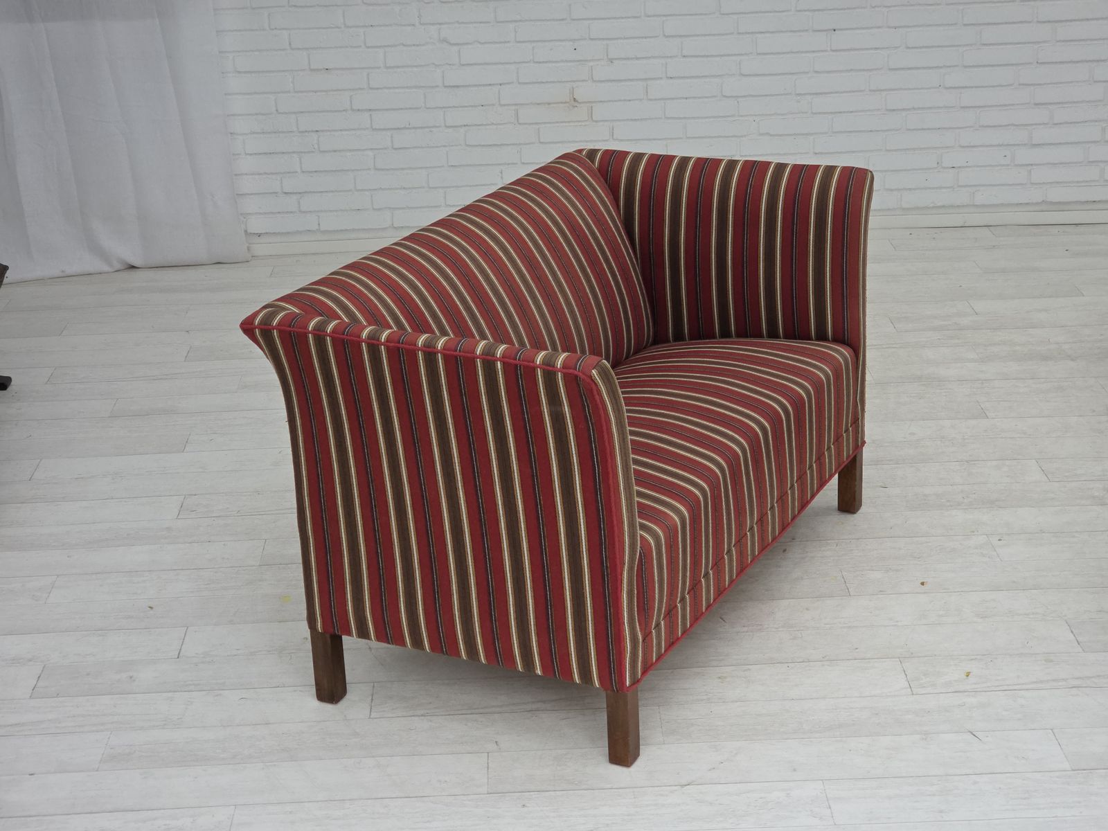 1960s, Danish 2 Seater Sofa, Striped Red/Multicolor Furniture Wool. photo vintage