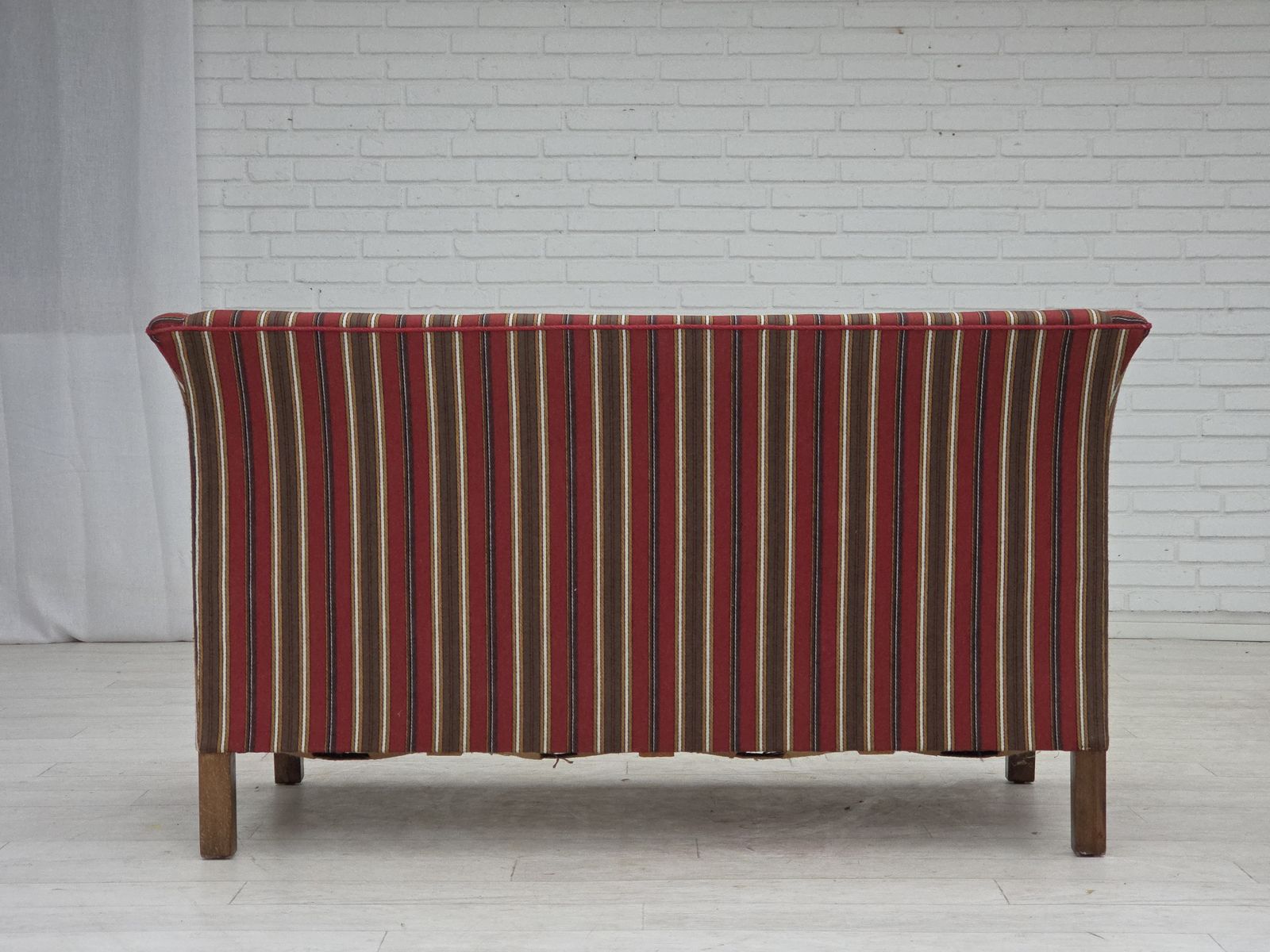 photo buy 1960s, Danish 2 Seater Sofa, Striped Red/Multicolor Furniture Wool.