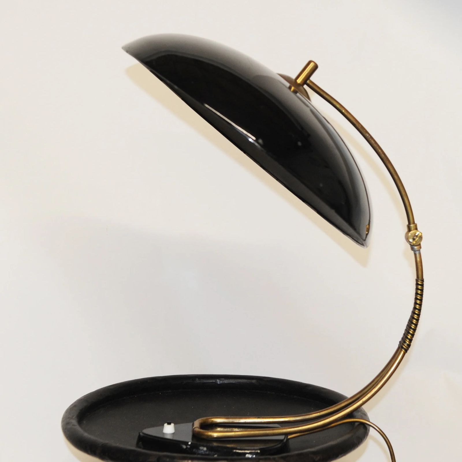 photo furniture Bauhaus Polished Black Enamel And Brass Table Lamp, 1950s