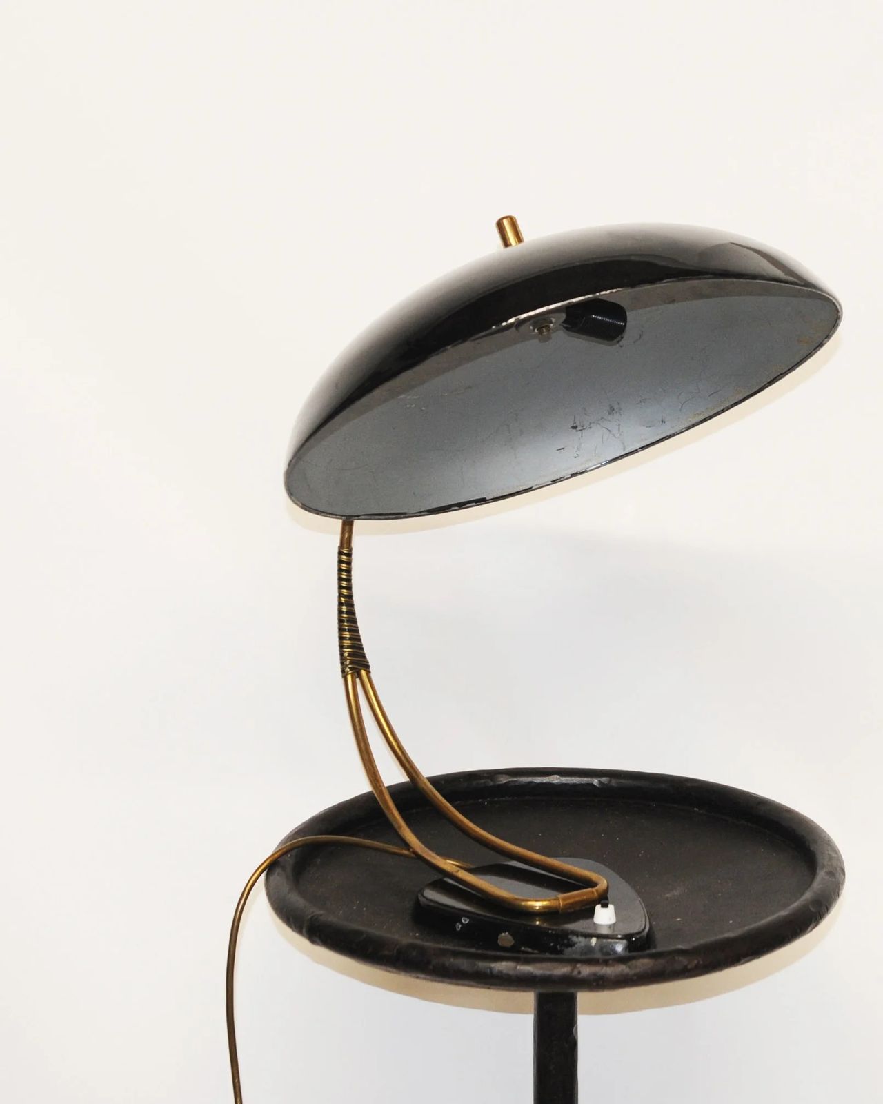 photo for sale Bauhaus Polished Black Enamel And Brass Table Lamp, 1950s