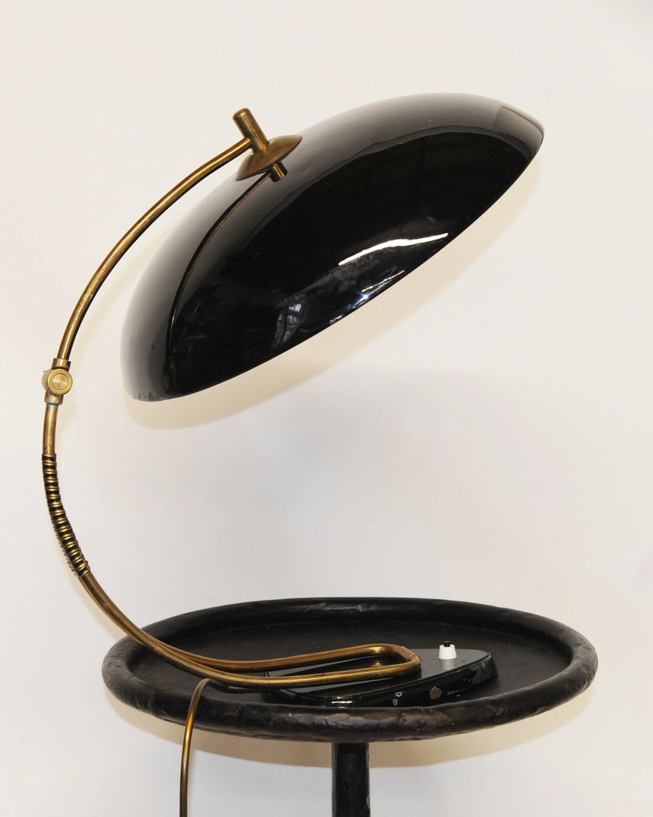 455.0 Bauhaus Polished Black Enamel And Brass Table Lamp, 1950s photo