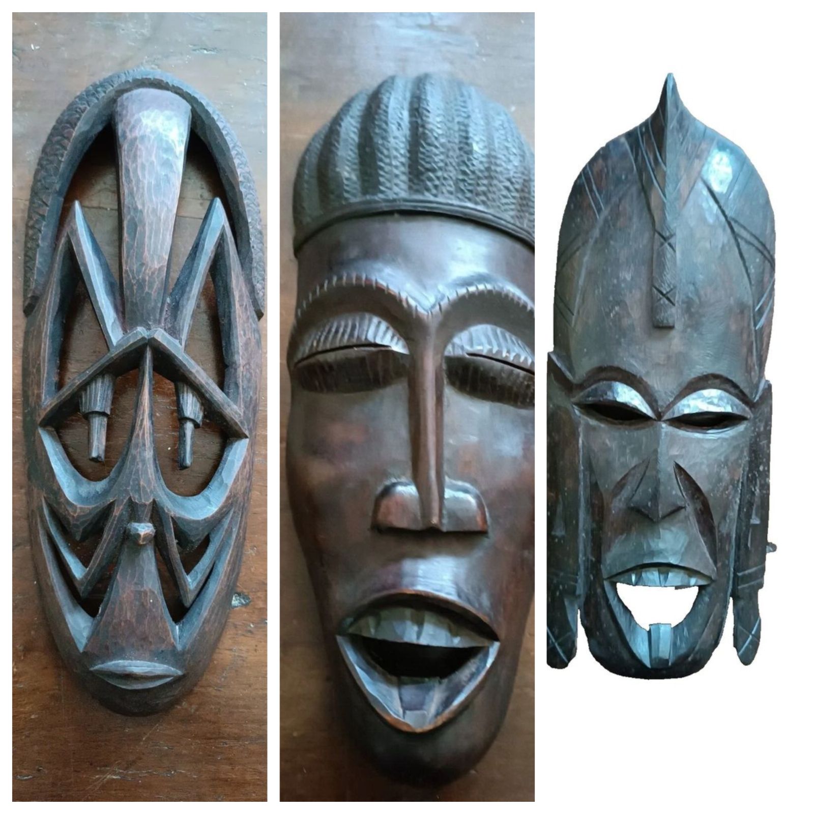 3 Vintage African Wooden Masks