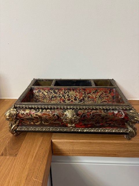 Boulle Tortoiseshell & Inlaid Brass Desk Stand/Inkwell   Napoleon III