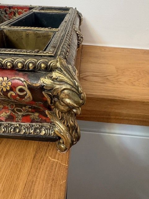 Boulle Tortoiseshell & Inlaid Brass Desk Stand/Inkwell   Napoleon III photo vinterior