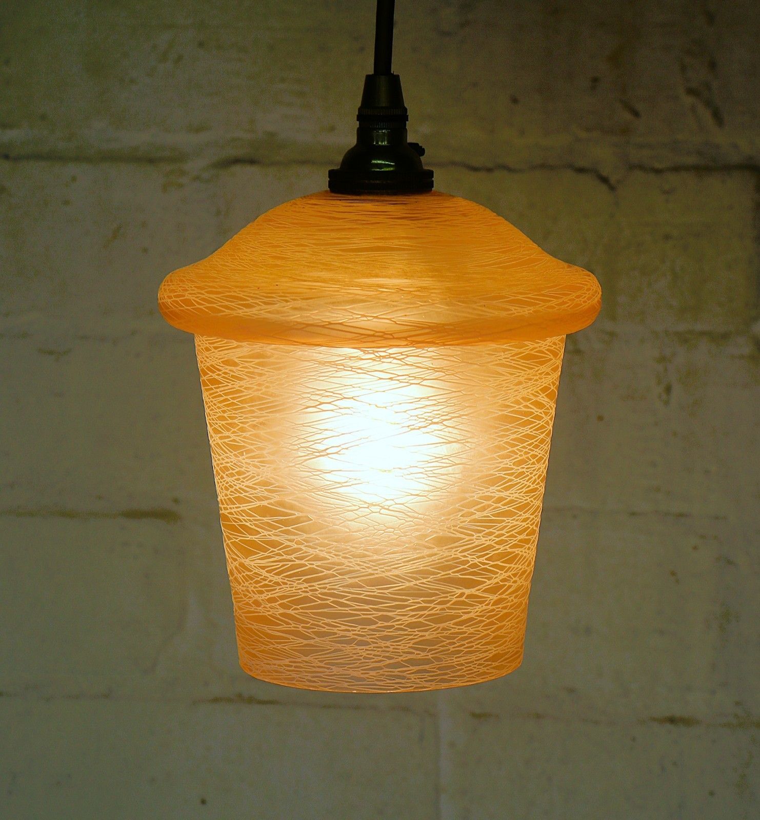 photo buy Ceiling Light 1950's Mcm Pink Glass Lampshade Pendant White Spun Glass Overlay