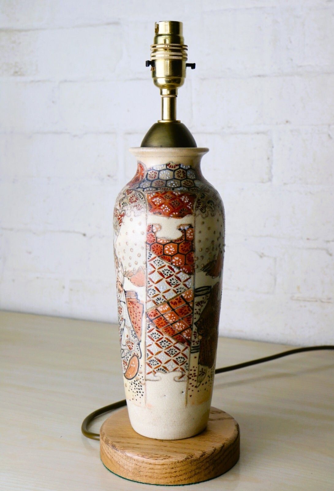 Table Lamp Antique Japanese Satsuma Vase Ceramic Lamp Wooden Base Mounted photo buy