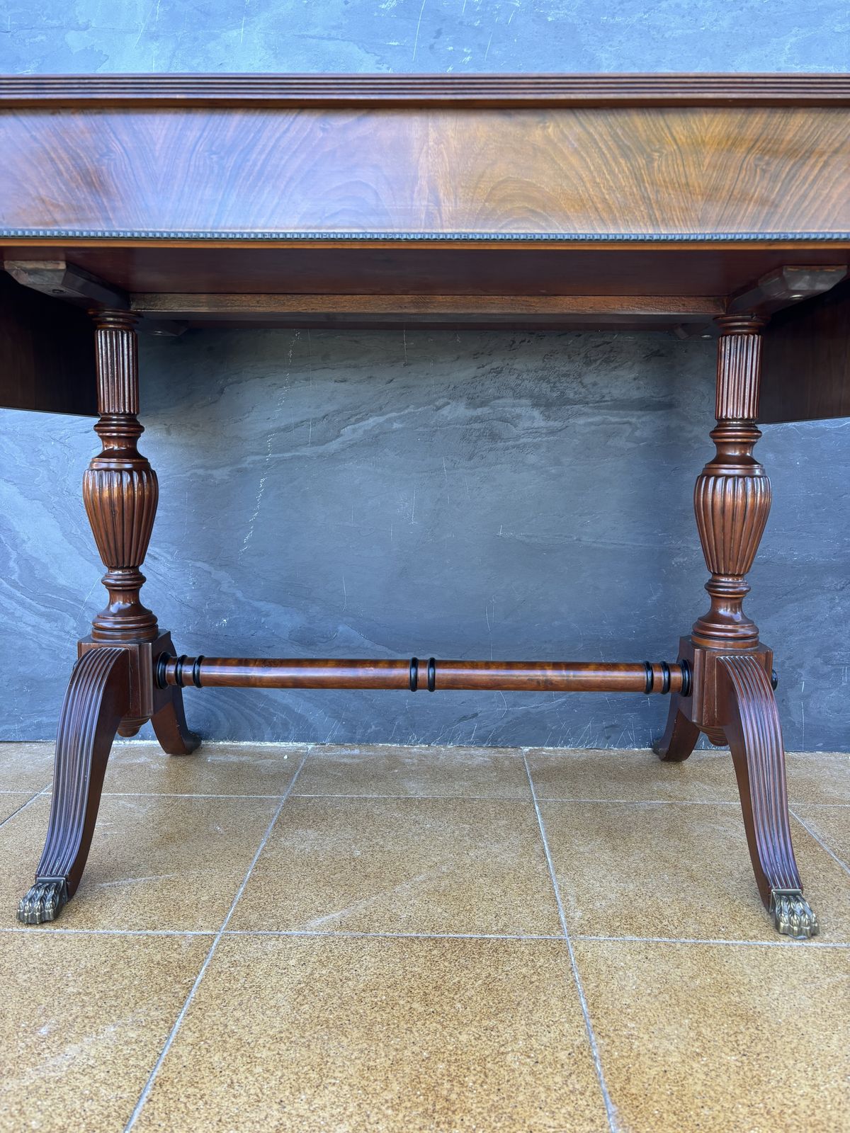 Spanish Regency Revival Drop Leaf Writing Table With Leather Top, 1940s photo furniture