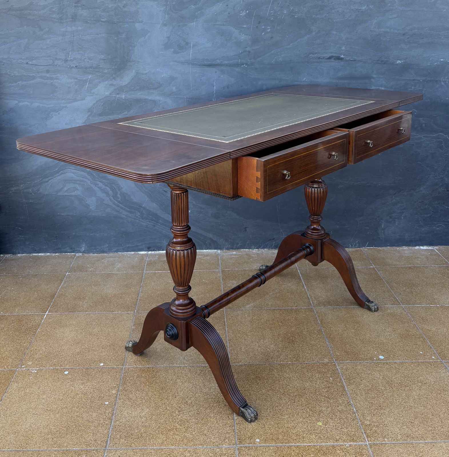 Spanish Regency Revival Drop Leaf Writing Table With Leather Top, 1940s photo buy