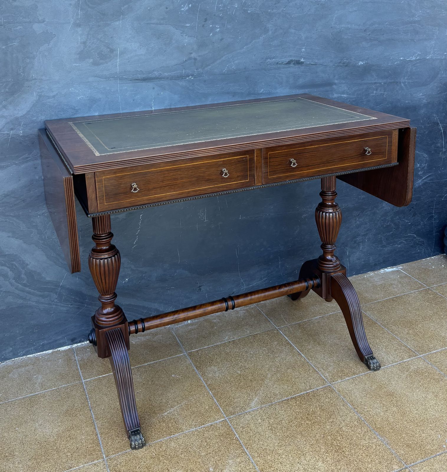 photo vinterior Spanish Regency Revival Drop Leaf Writing Table With Leather Top, 1940s