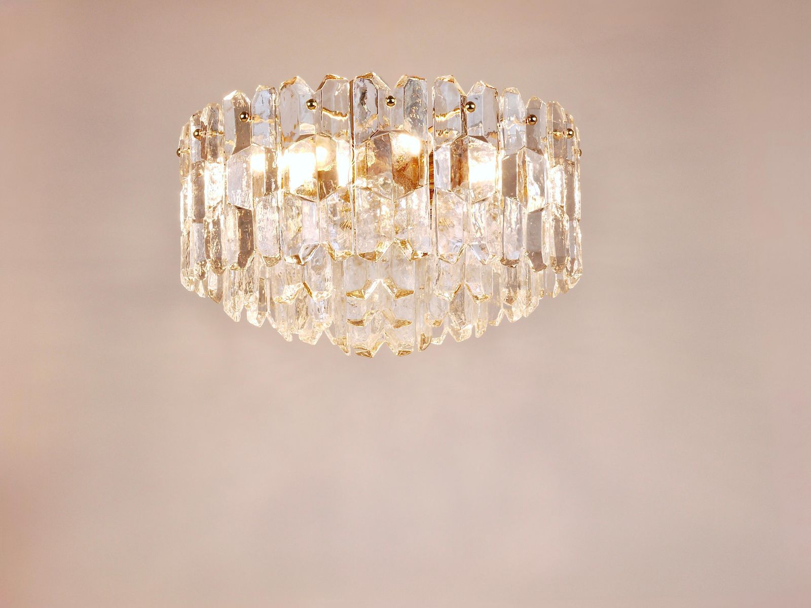 Huge J.T. Kalmar Palazzo Gilt Brass & Glass Chandelier Flush Mount, 1950s photo furniture