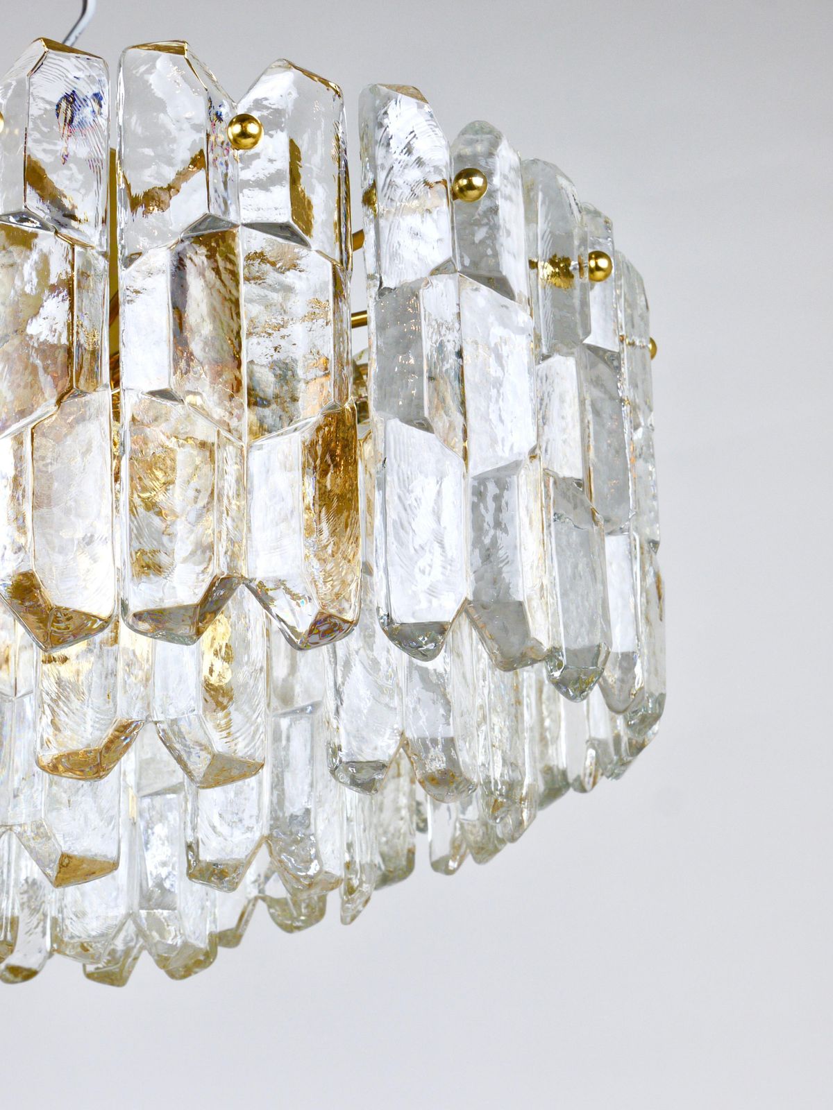 photo vinterior Huge J.T. Kalmar Palazzo Gilt Brass & Glass Chandelier Flush Mount, 1950s