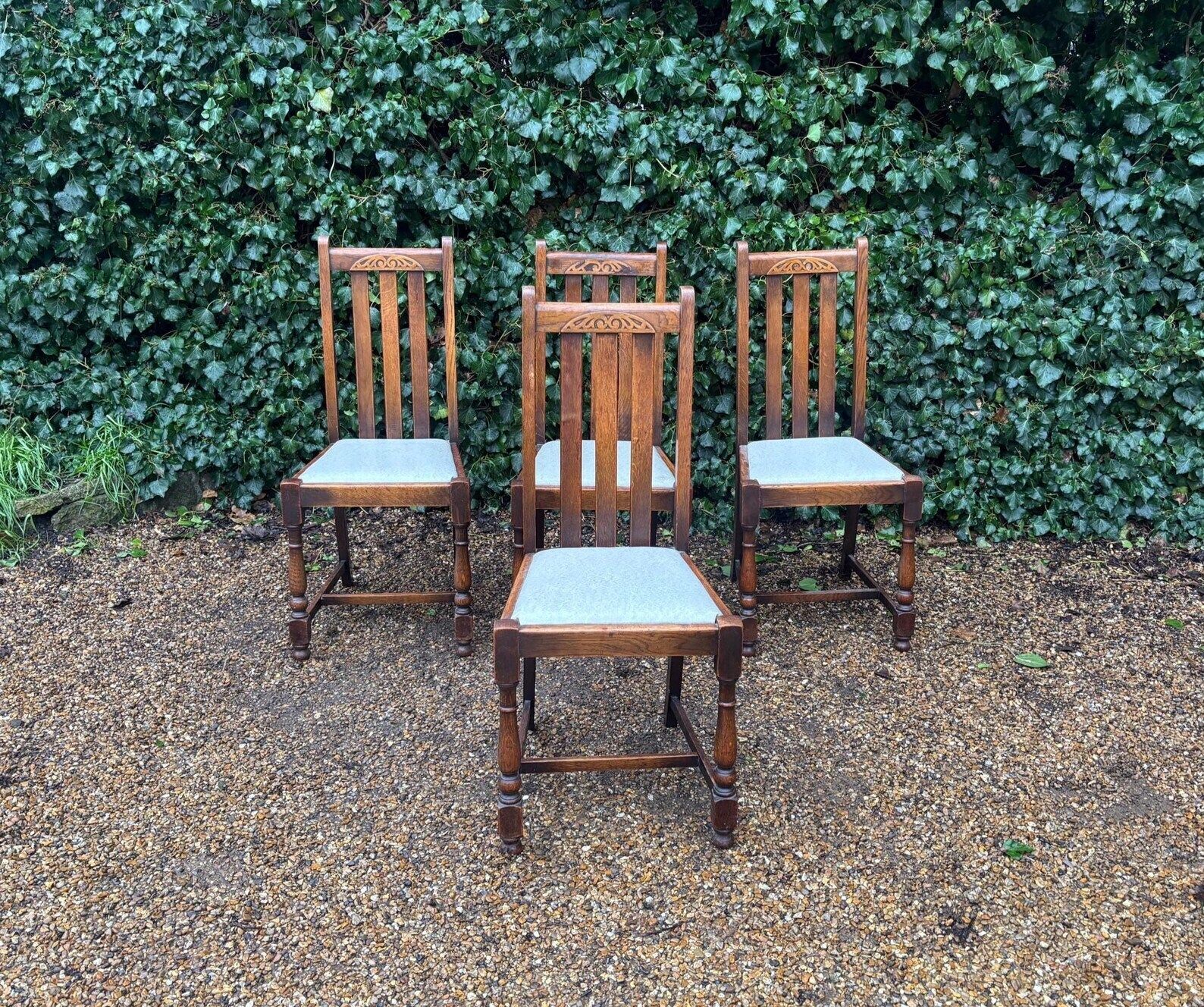 Vintage Antique Oak High Back Dining Chairs photo for sale