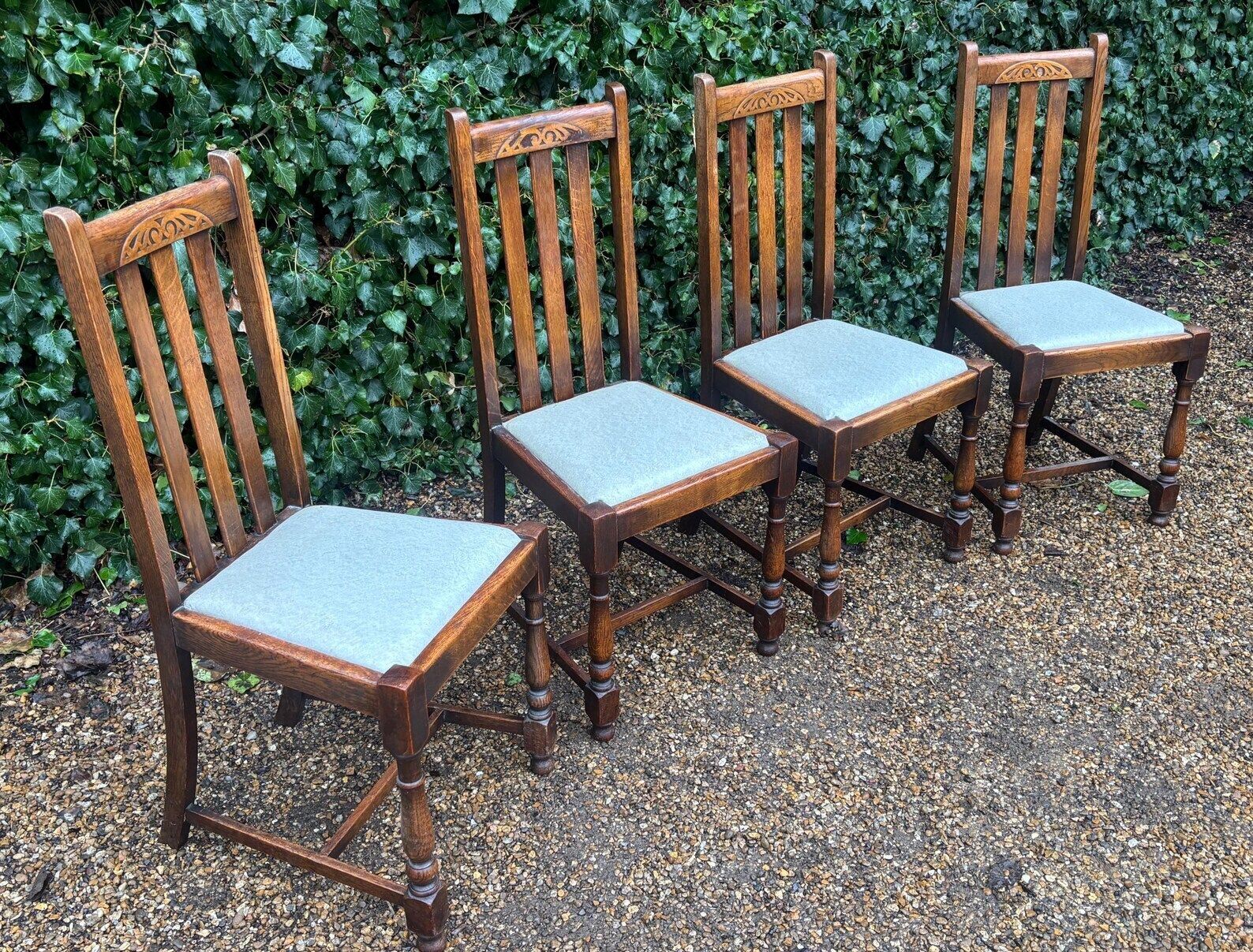 Vintage Antique Oak High Back Dining Chairs photo vintage