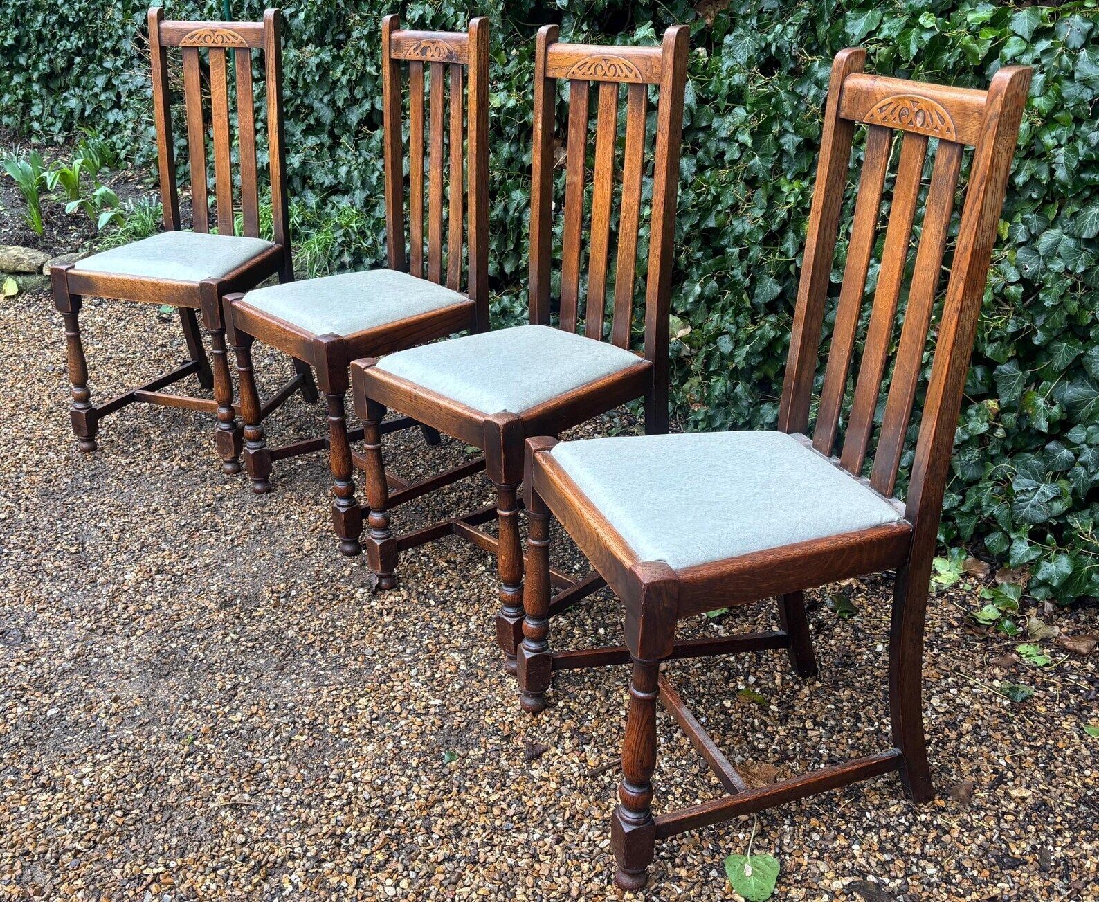 photo for sale Vintage Antique Oak High Back Dining Chairs