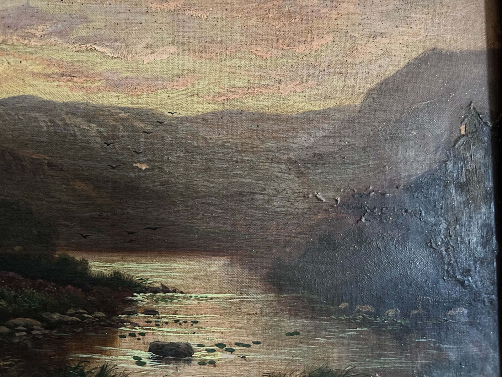 Victorian Antique Scottish Highland Loch Oil Painting On Canvas photo buy