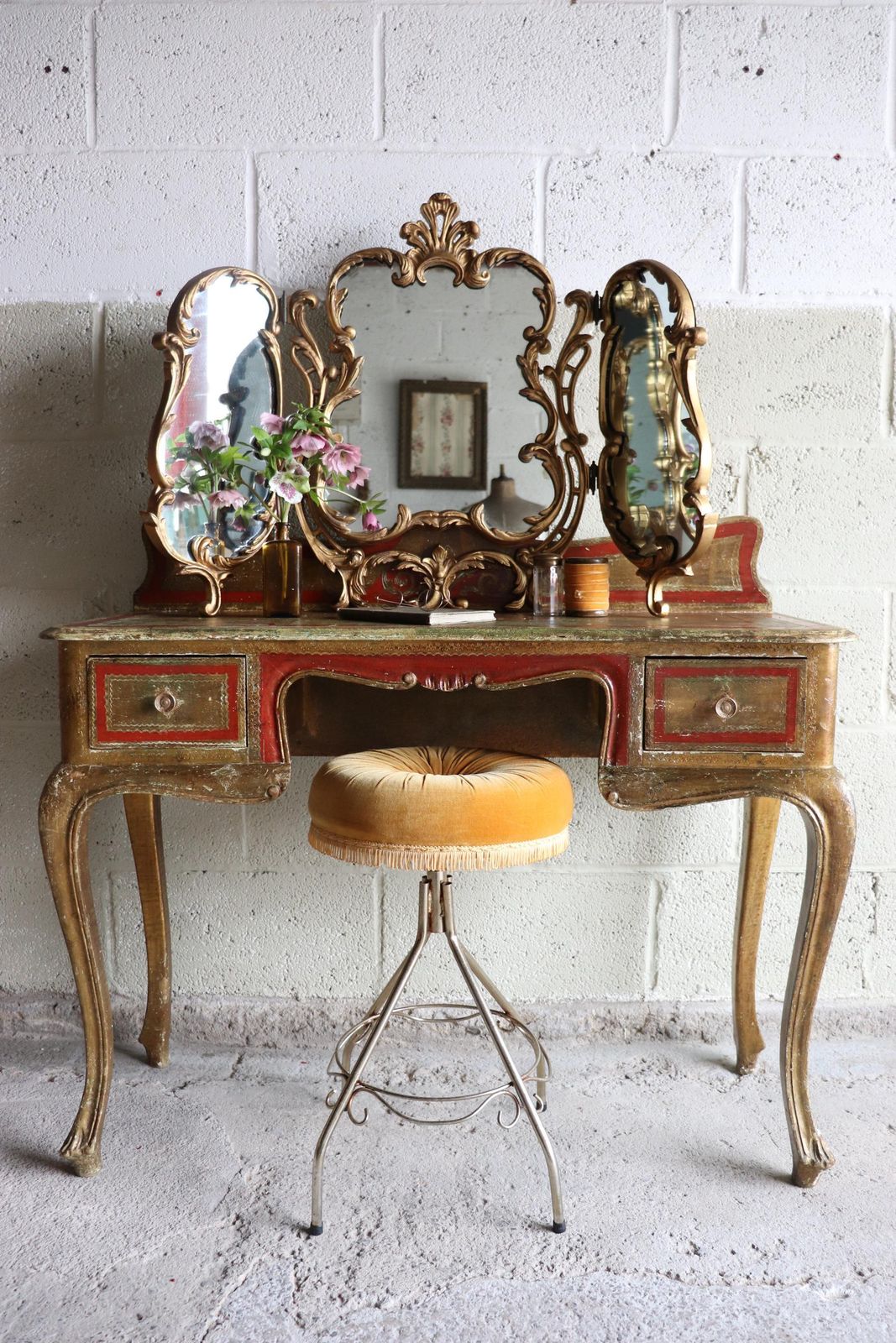 Striking Vintage Gold Florentine Two Drawer Dressing Table Or Writing Desk photo furniture