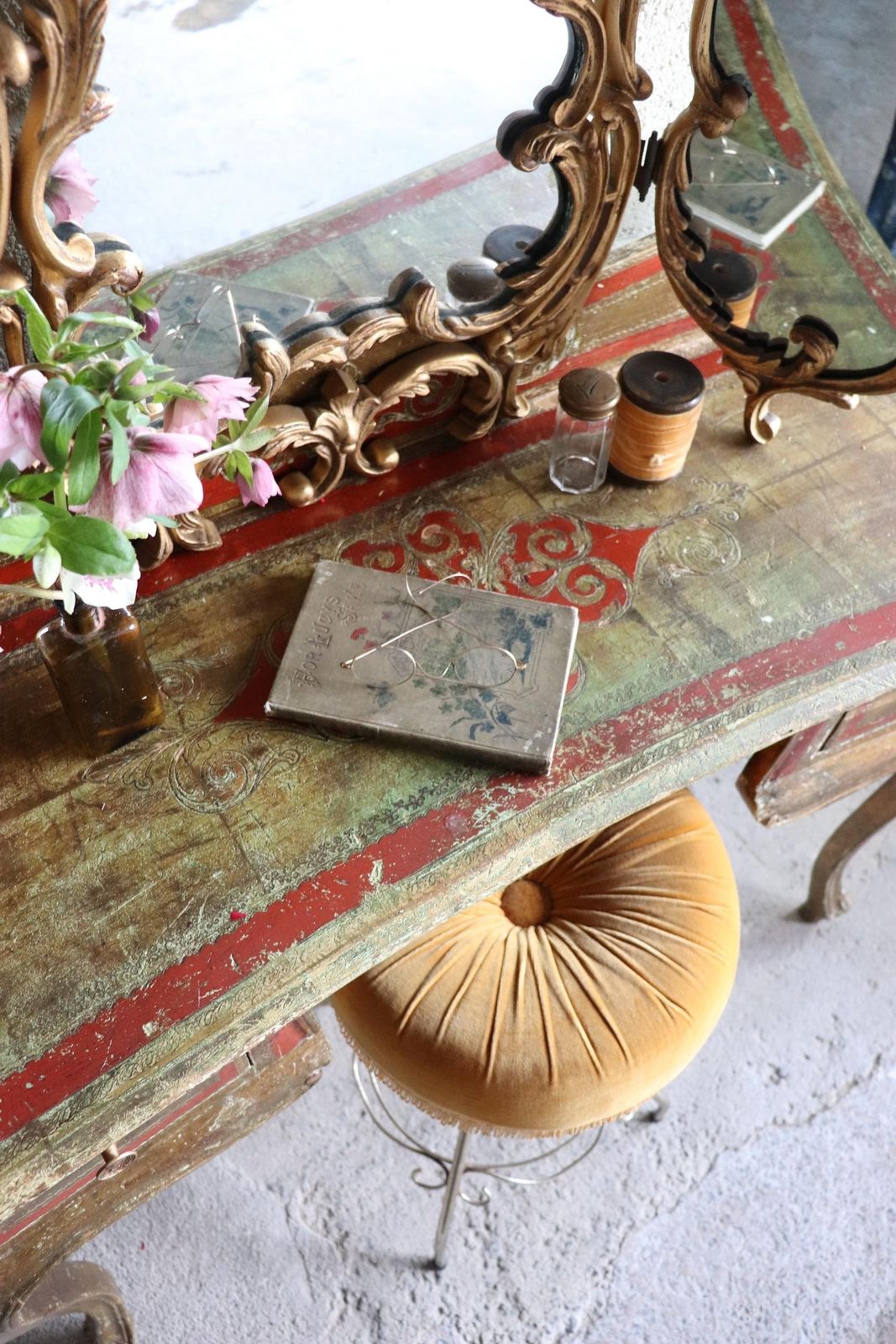 Striking Vintage Gold Florentine Two Drawer Dressing Table Or Writing Desk photo Furniture