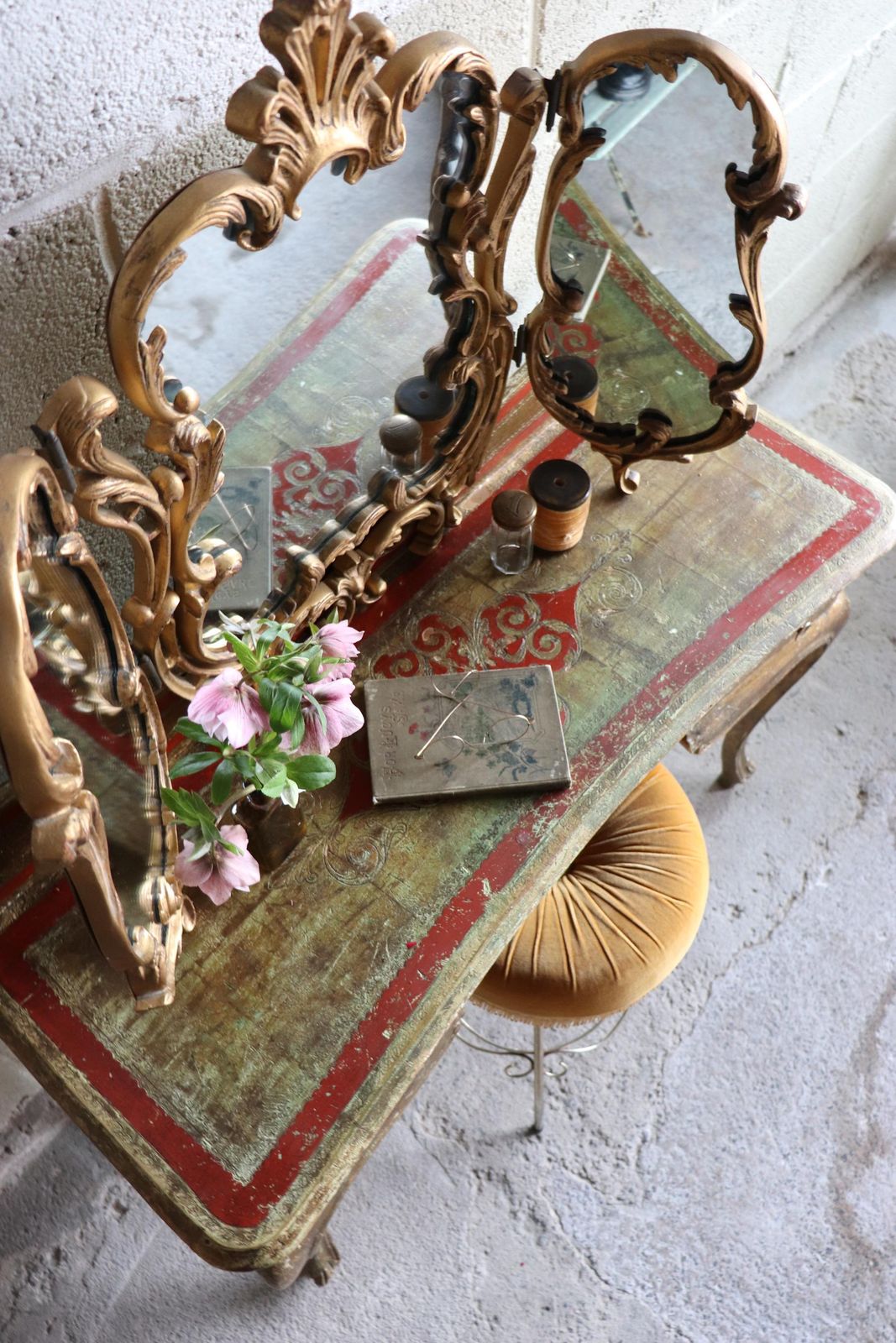 Striking Vintage Gold Florentine Two Drawer Dressing Table Or Writing Desk photo buy