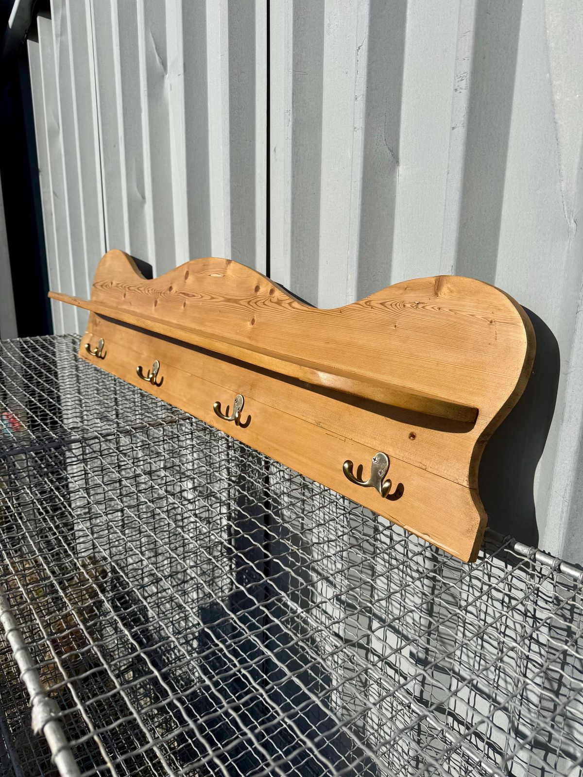 Shelf & Coat Hooks In Victorian Pine, Wall Hanging
