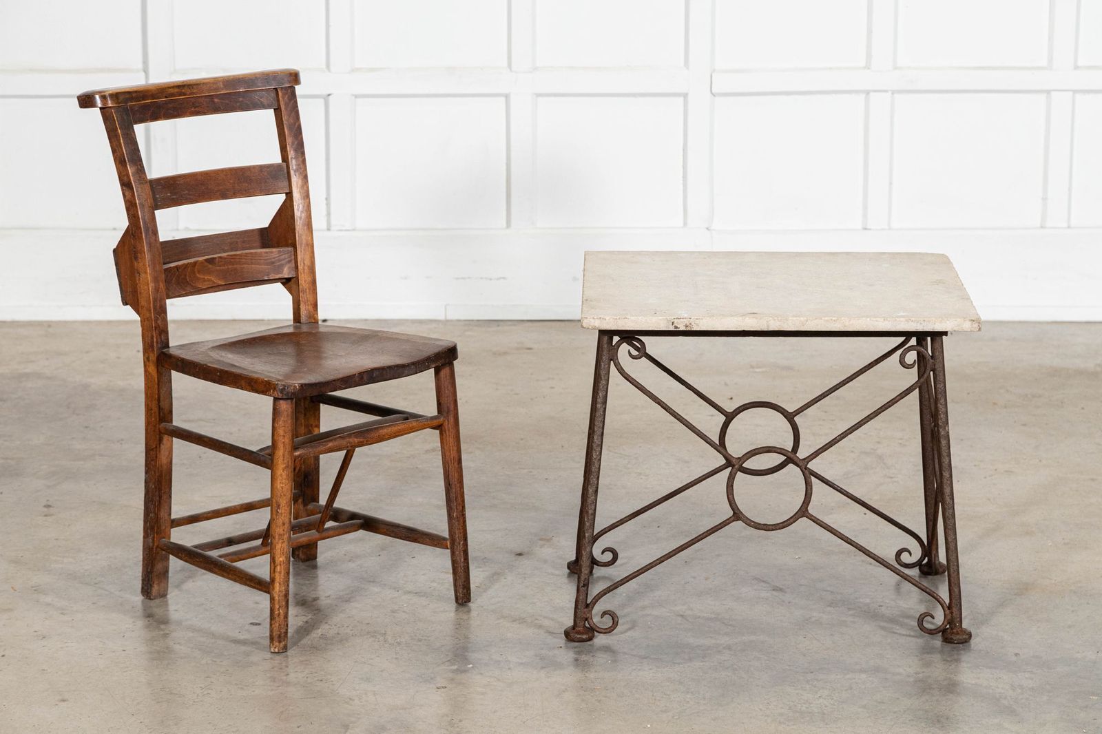 English Mid 20thc Brutalist Wrought Iron & Stone Side Table photo furniture