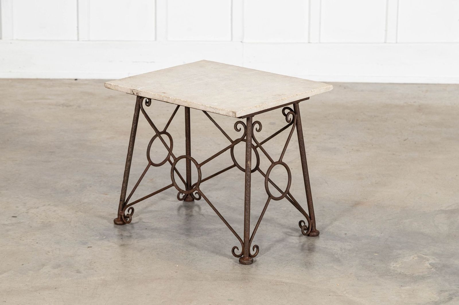 English Mid 20thc Brutalist Wrought Iron & Stone Side Table photo for sale