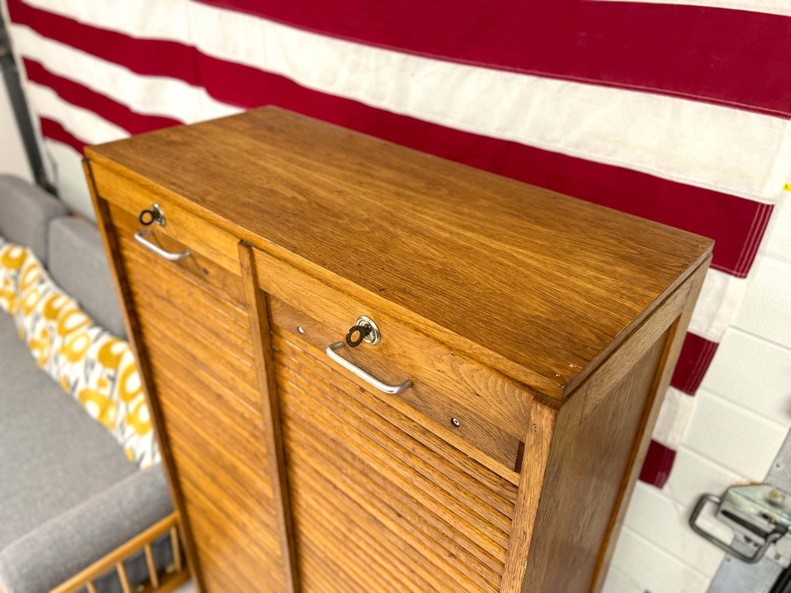 20th Century Oak Double Tambour Front Filing Cabinet photo vinterior