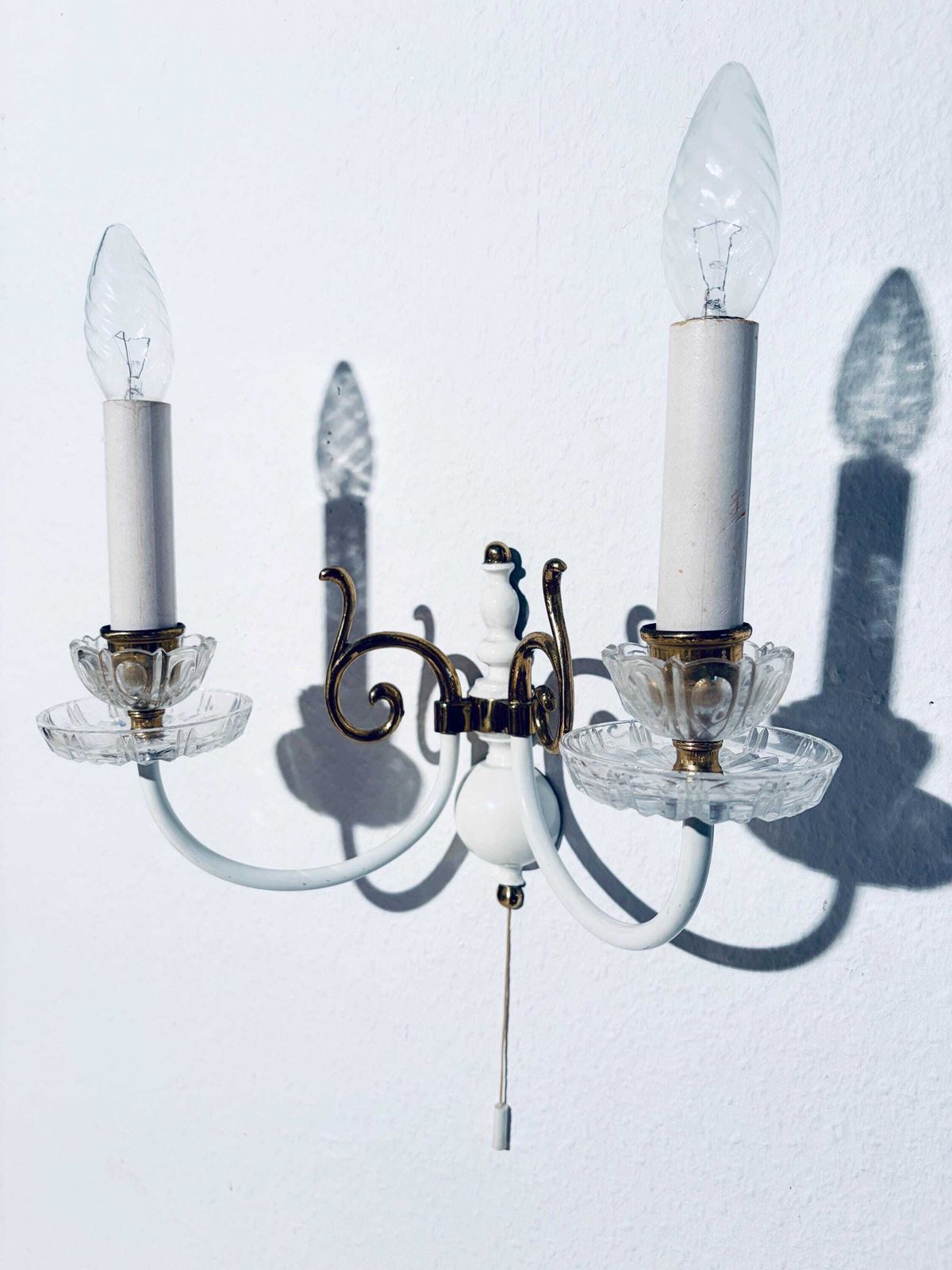 Two Vintage Wall Lamps With Candle Chandelier Motif Arms White Brass / Elegant Decor photo Lighting