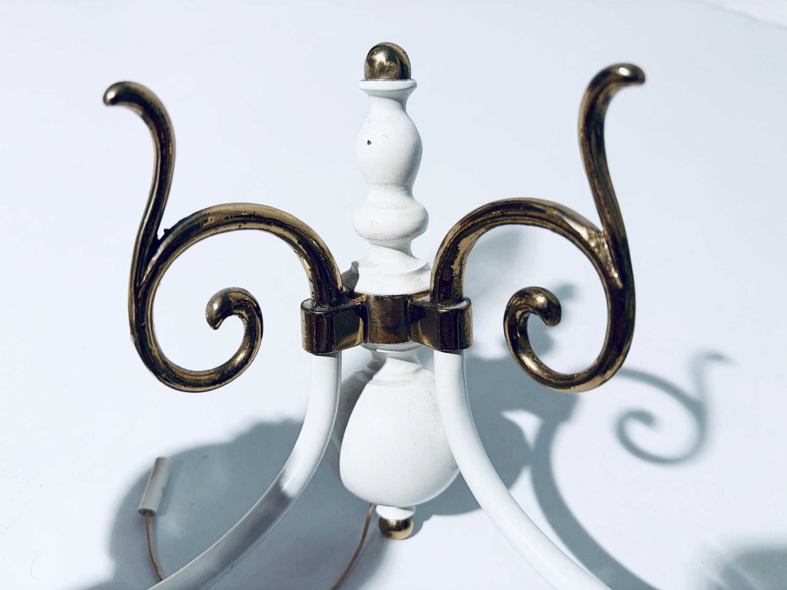 photo furniture Two Vintage Wall Lamps With Candle Chandelier Motif Arms White Brass / Elegant Decor