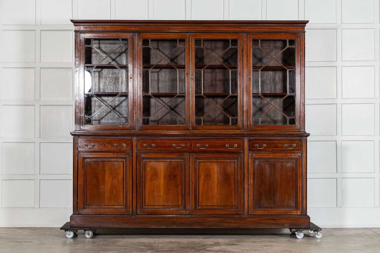 Large 19thc English Inlaid Mahogany Maple & Co Library Bookcase
