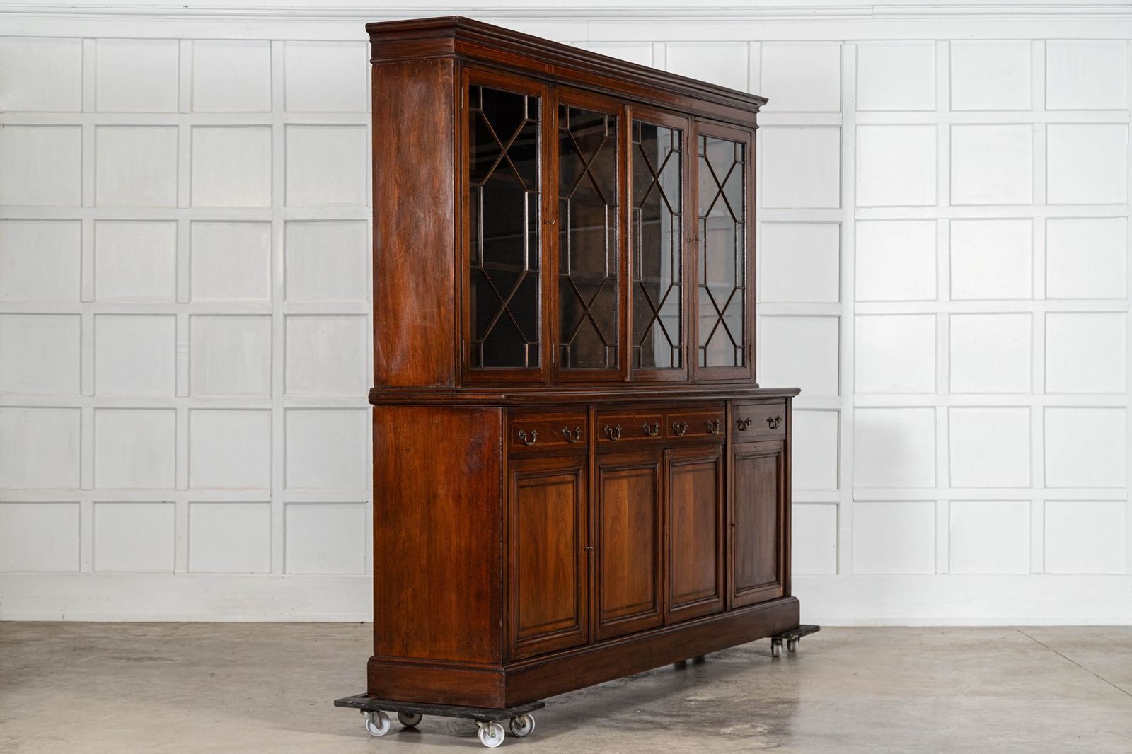 Large 19thc English Inlaid Mahogany Maple & Co Library Bookcase photo for sale