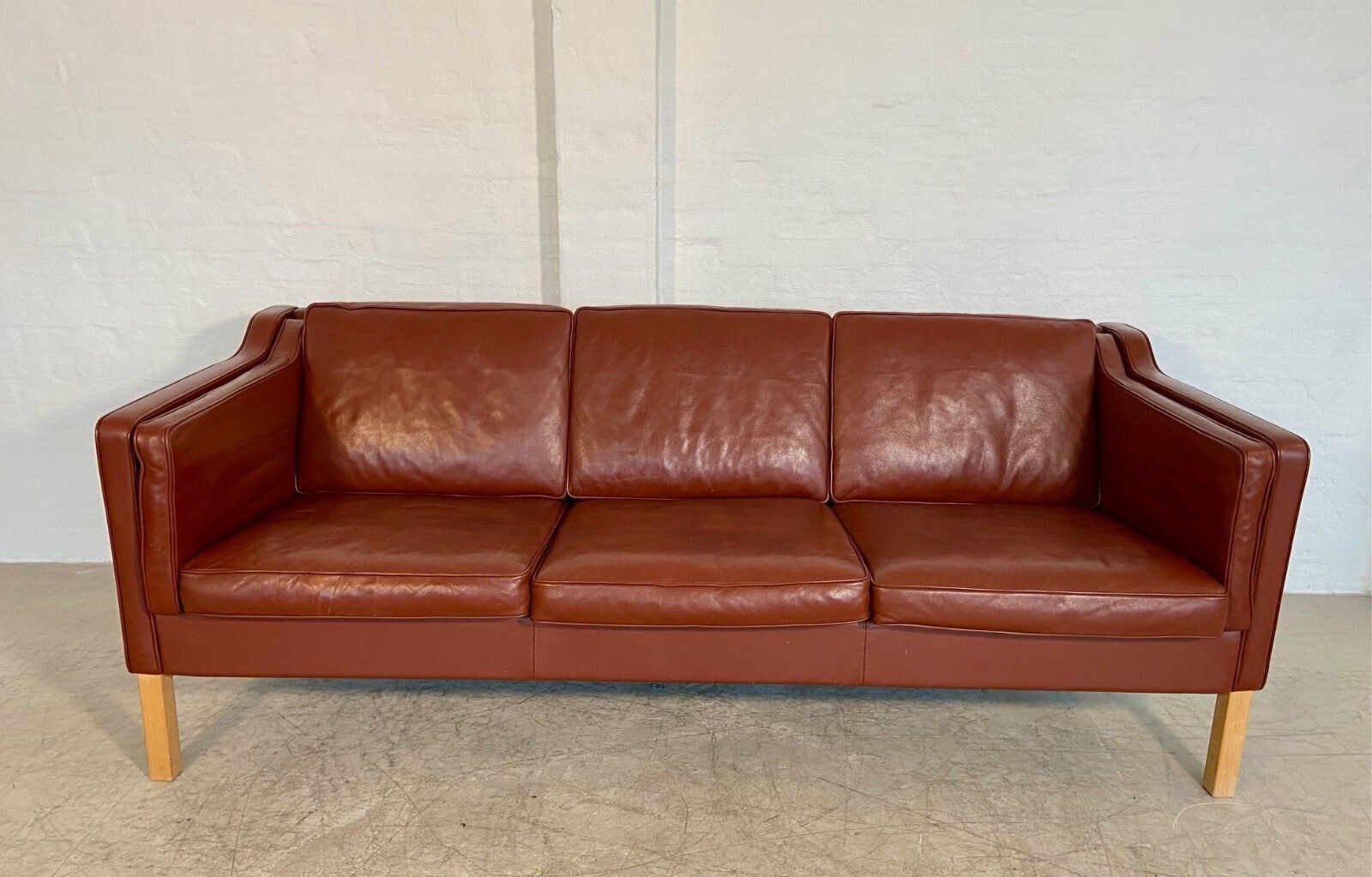 Vintage Danish Mid Century  Mogens Hansen 3 Person  Cognac Leather Sofa photo furniture