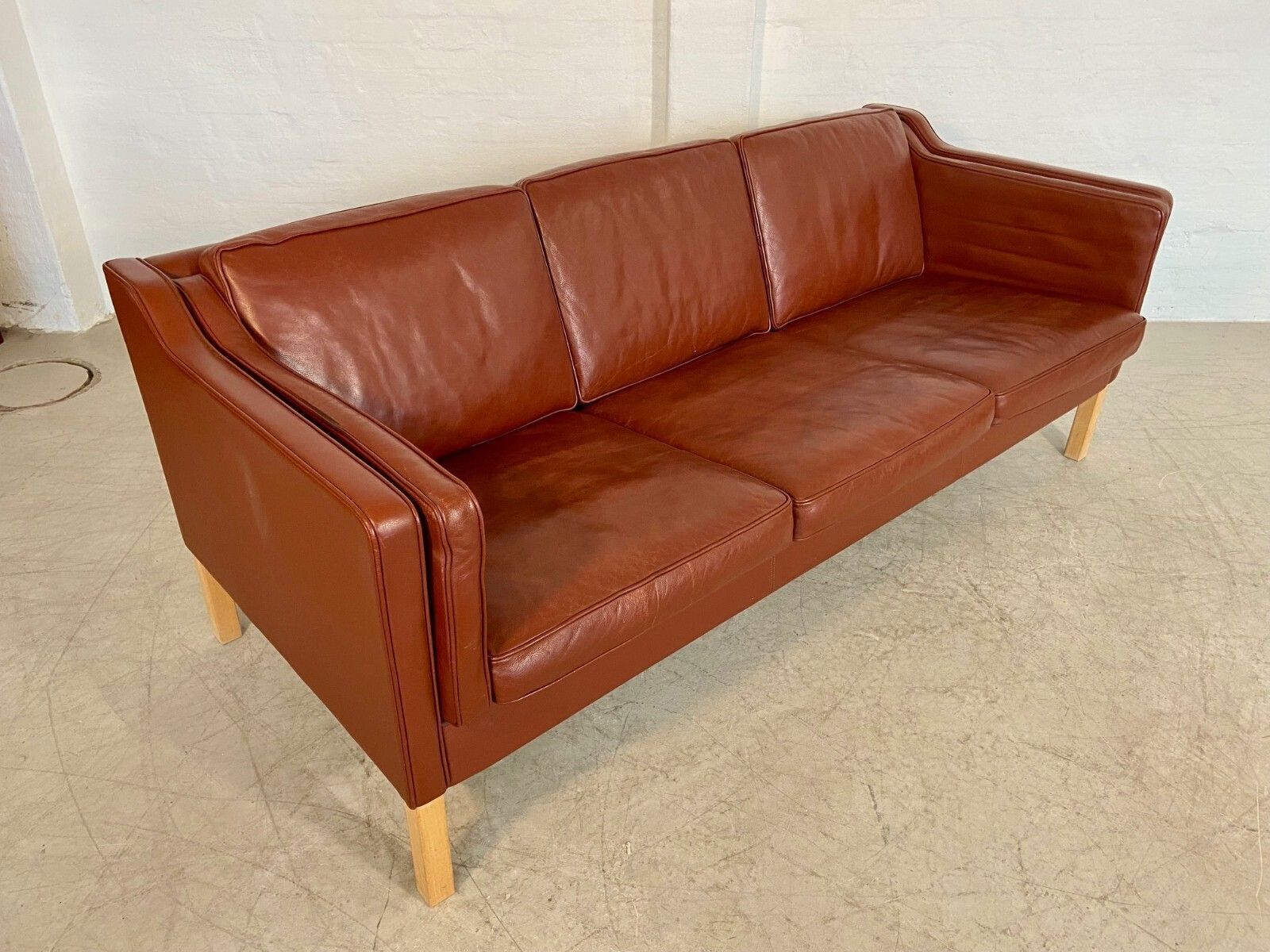 Vintage Danish Mid Century  Mogens Hansen 3 Person  Cognac Leather Sofa photo vintage