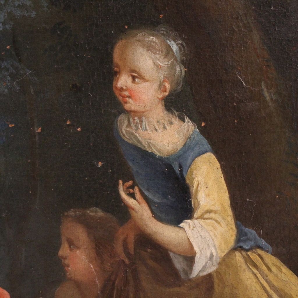 photo vintage Antique French Painting Of Children Playing From The 18th Century