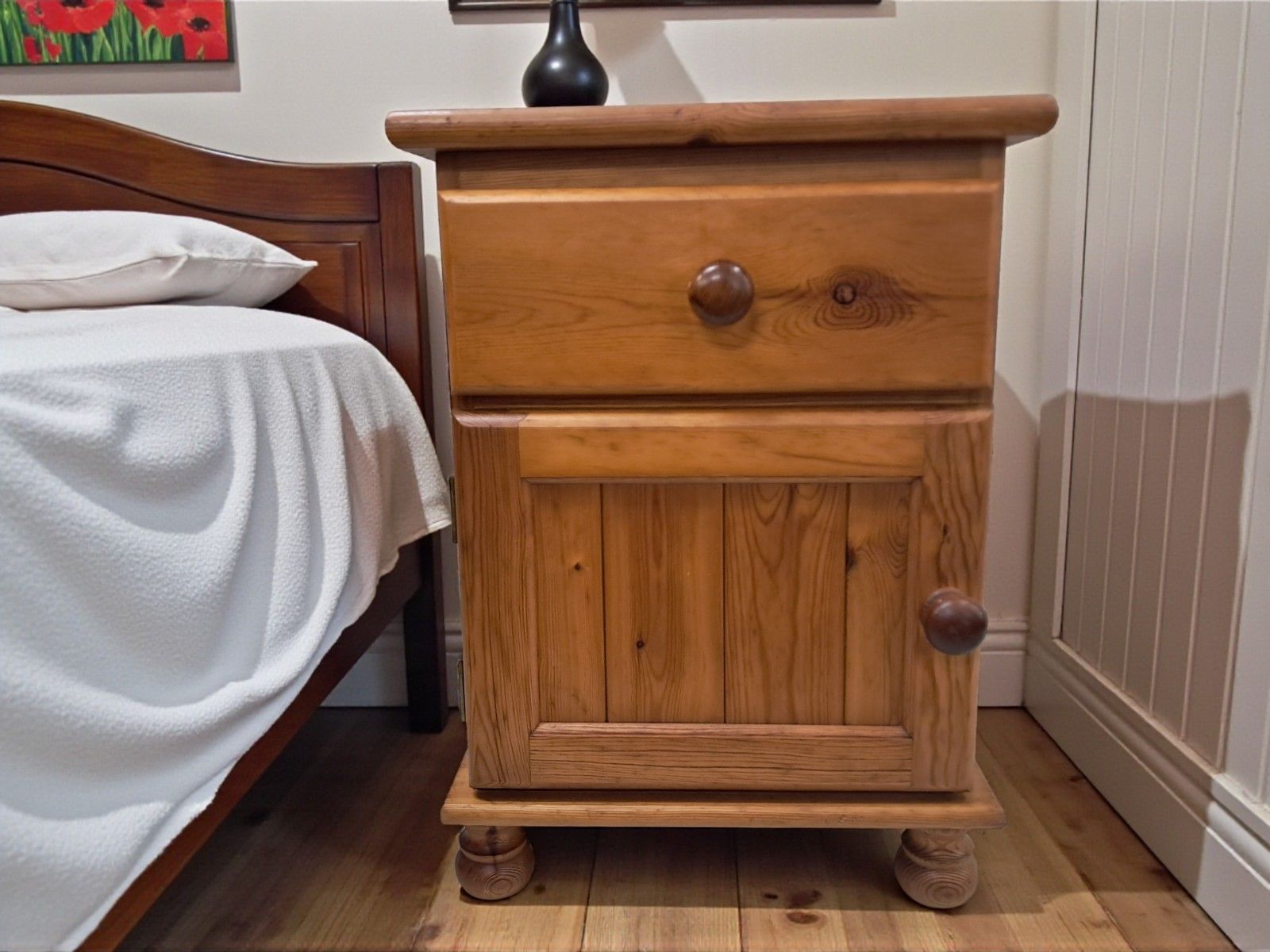 Solid Pine Country Bedside Table Cabinet Vintage Bedside Cupboard 1980