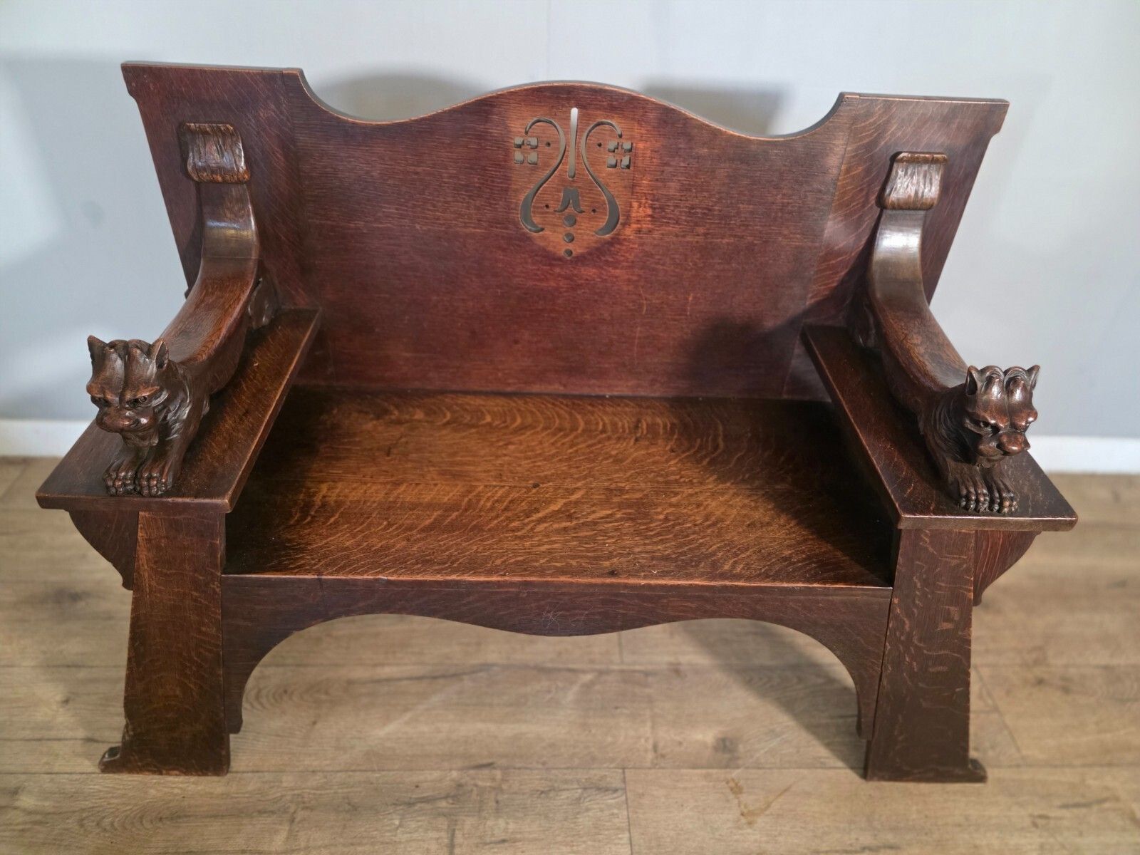 Antique Scottish Oak Arts & Crafts Bench From Wylie Lockhead Manufacturers 1900s photo vintage