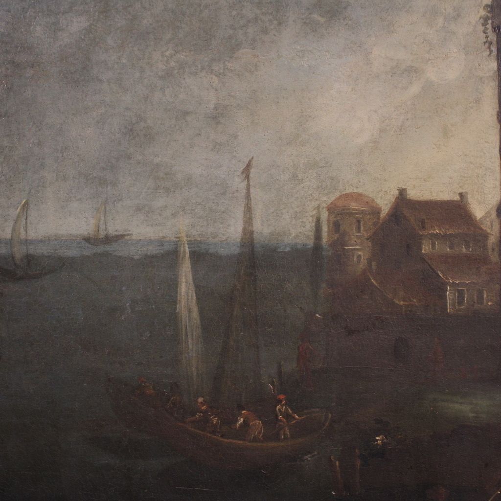 photo vintage Antique 18th Century French Seascape Painting