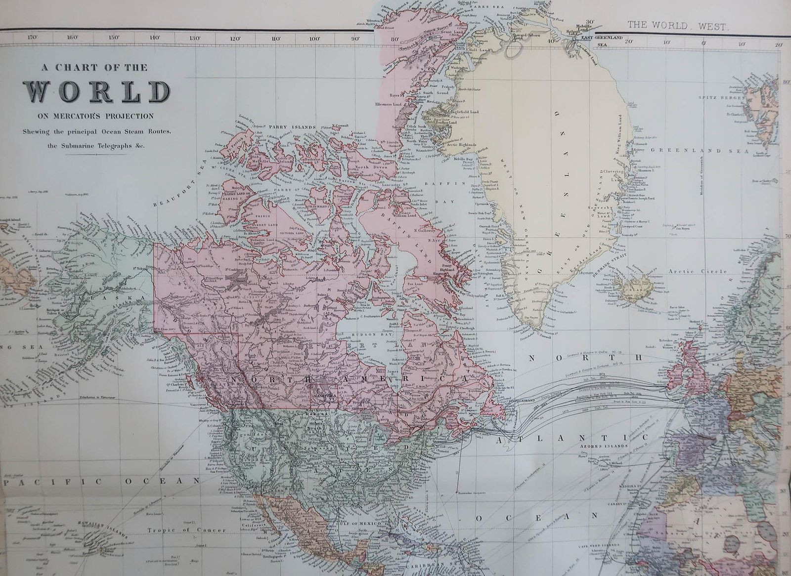 Large Original Antique Map Of The World On Mercator's Projection. 1894 photo for sale